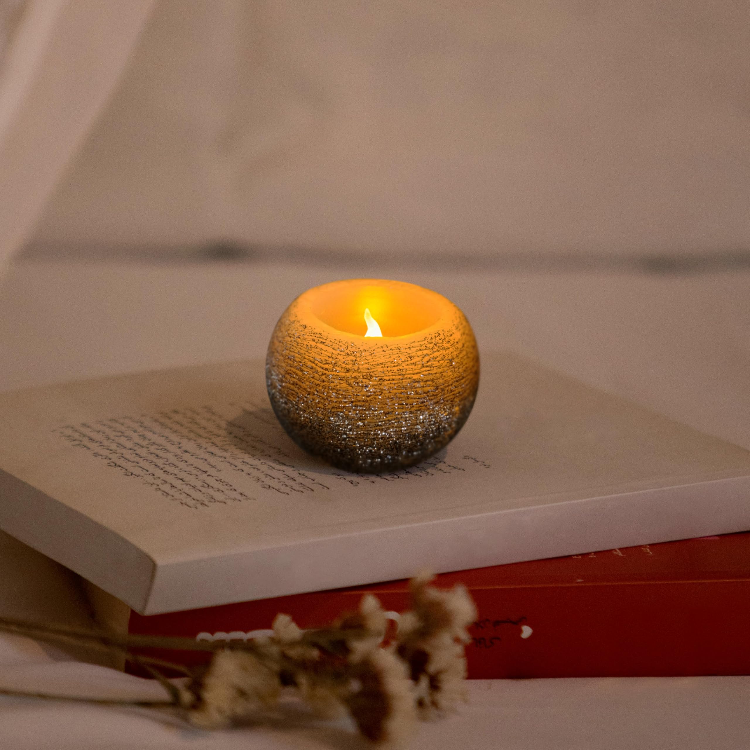 Furora Lighting Black Glittery Real Wax Flameless Candles Pack Of 3, Led Flickering Round Candles Perfect For Wedding D?Or, 2.4?