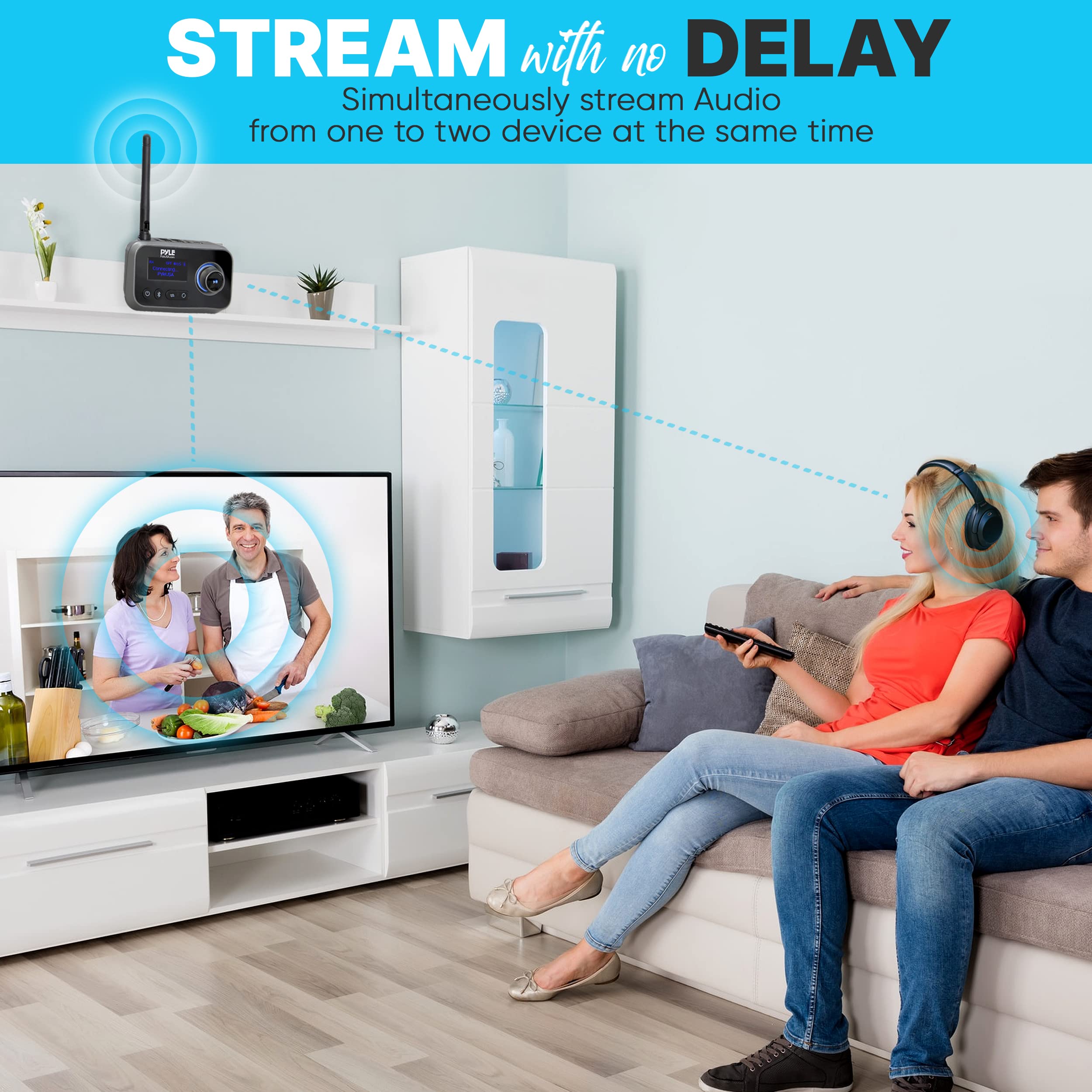 Pyle Wireless Bluetooth Transmitter Receiver - Audio Transmitting Box For Tv Home Stereo, Lcd Display, Optical, And Aux Audio Ja