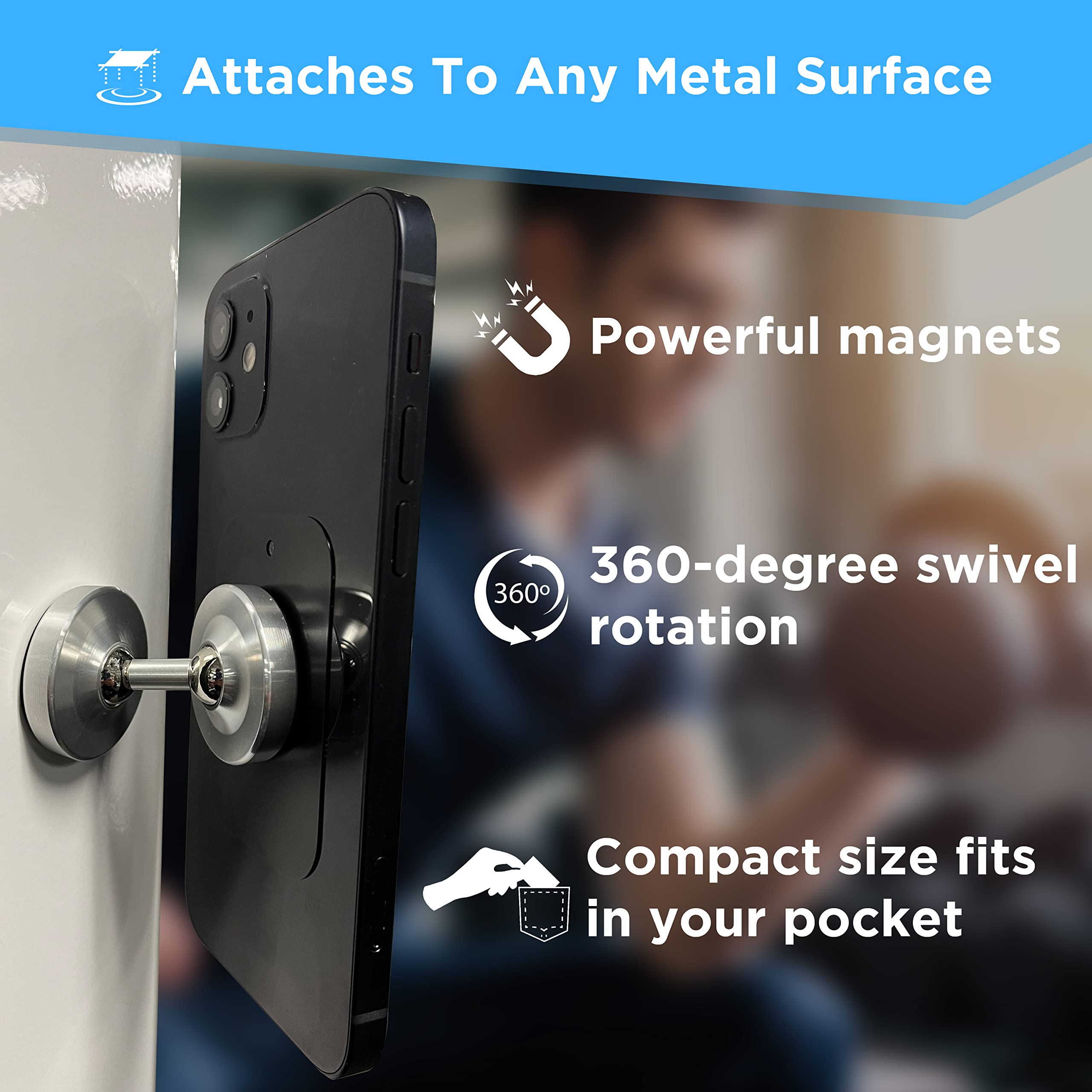 Gym Mate Dual Magnetic Phone Mount & Holder. Attaches Magnetically To Metal Surface. Shoot Hands Free Videos While Working Out.