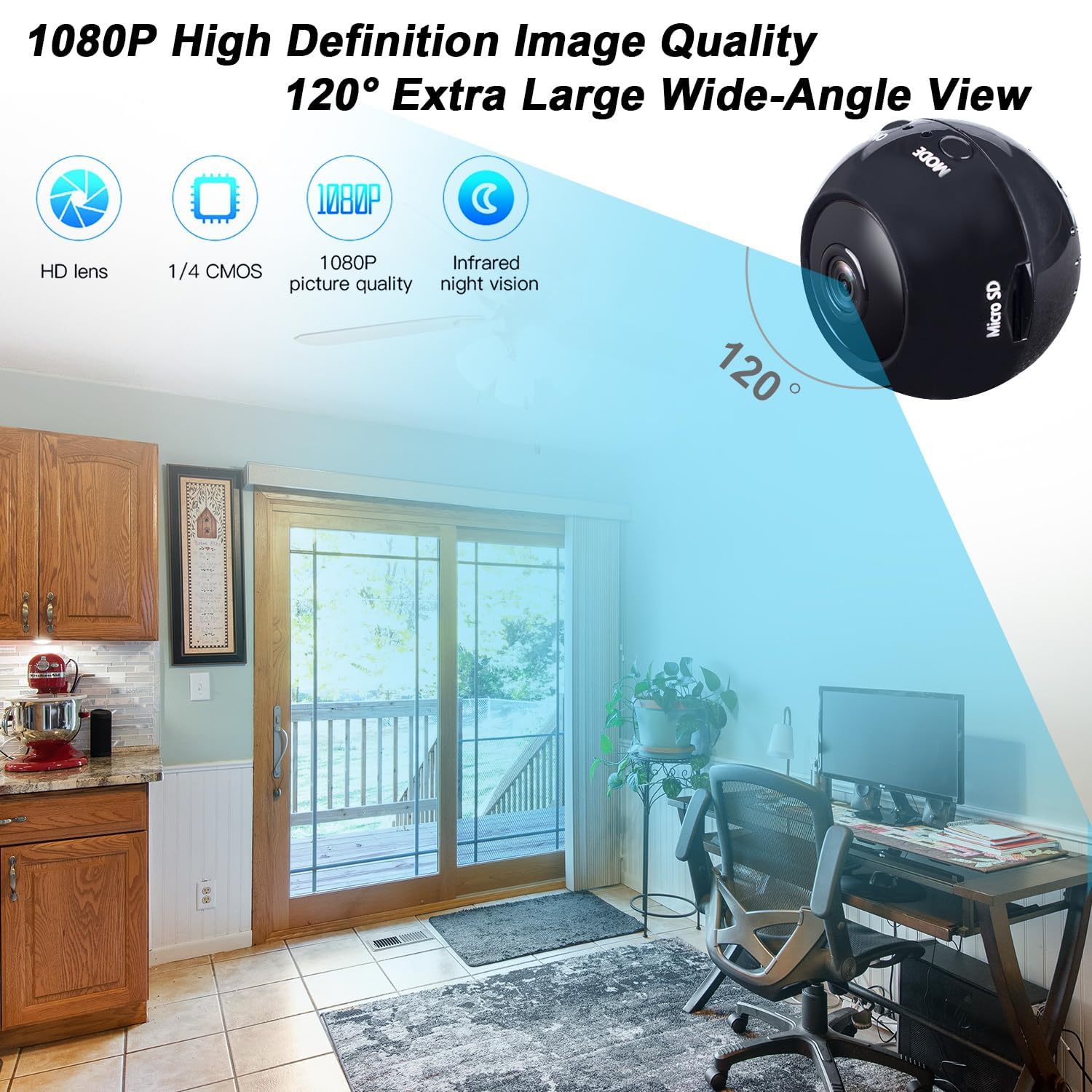 Konleya Indoor Home Security Camera Wireless, 1080P Wifi Baby Monitor With Camera Infrared Night Vision, Camera Outdoor Wireless