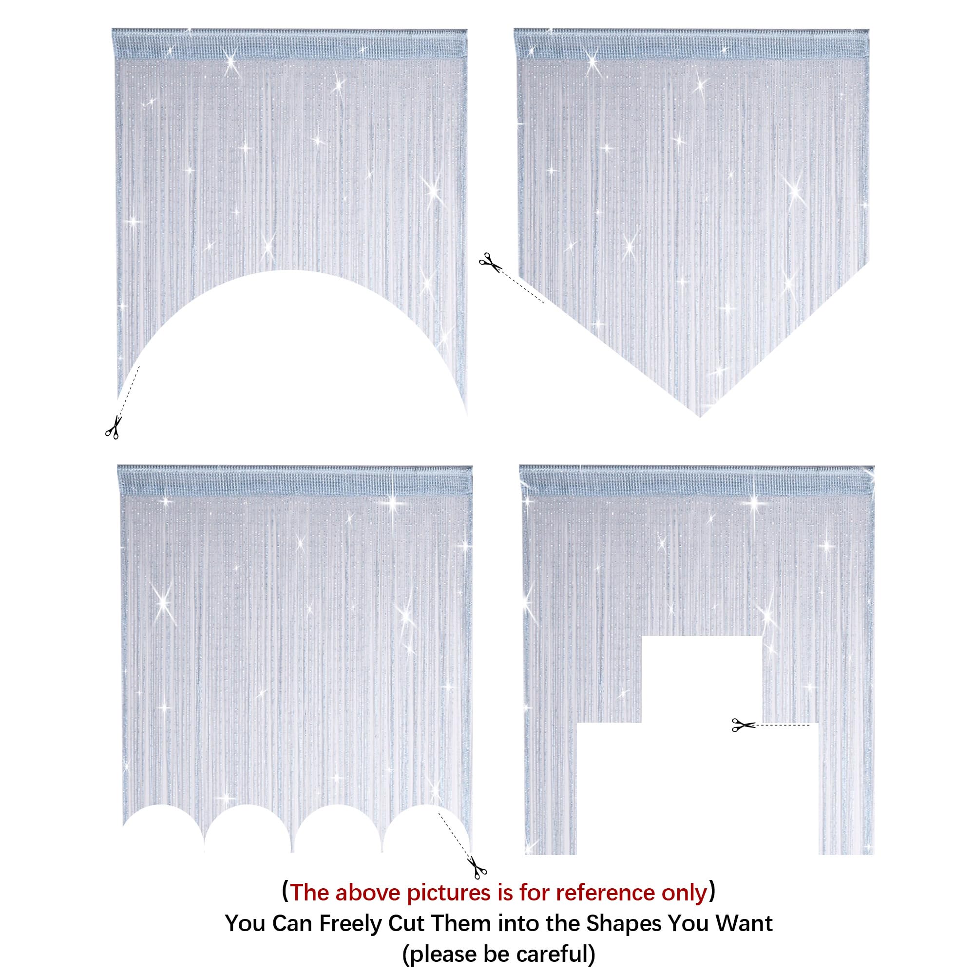 Vagasi 2 Pack Glitter String Curtains 39X79 Inch Fringe Panels Room Divider Fly Screen For Home D  Cor Door Windows Wedding Part