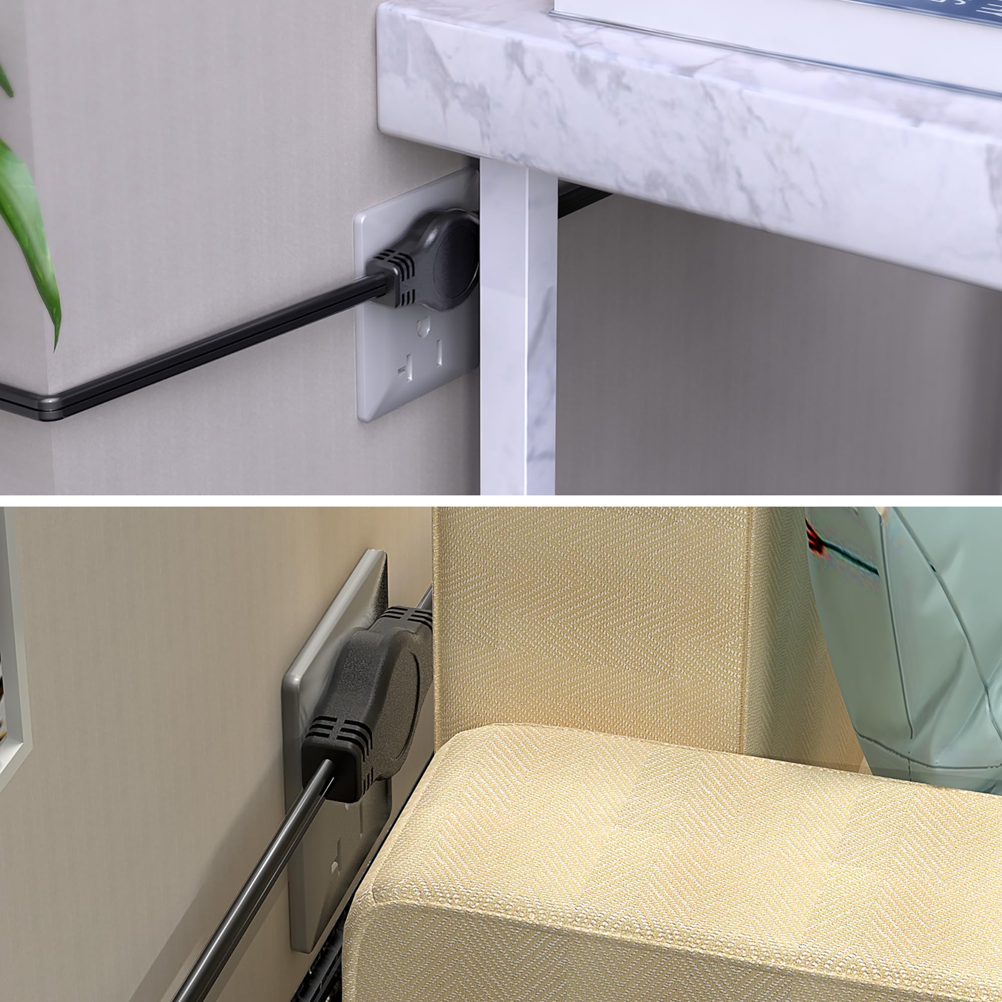 3 Prong 12Ft Twin Extension Cord With 6 Outlets And Safety Covers   Slim Design For Furniture, 12Ft Double Cord 6 Ft Each Side I