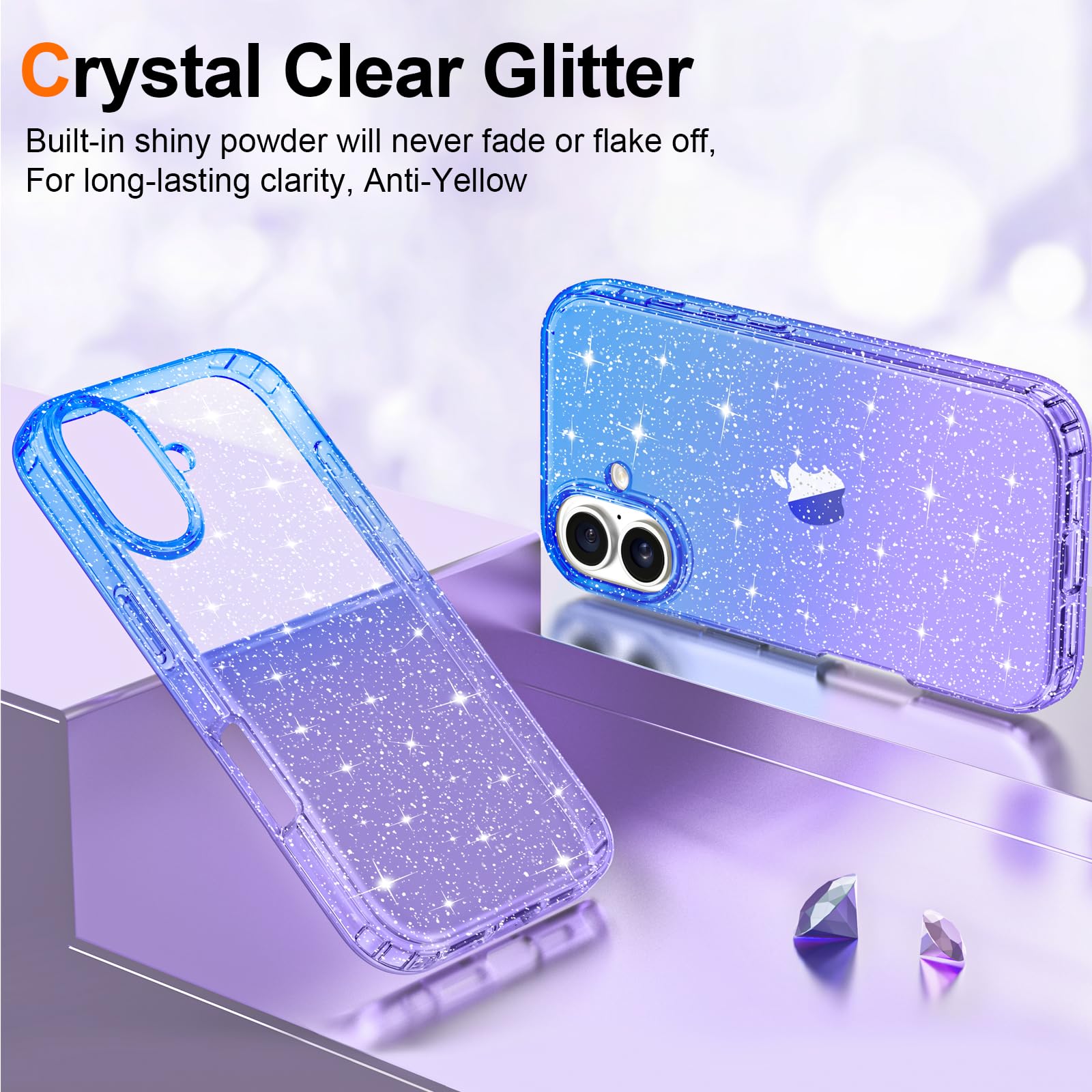 Hython Case For Iphone 16 Plus Case Glitter, Clear Glitter Sparkly Shiny Bling Sparkle Cute Cover, Anti Scratch Soft Tpu Slim Fi