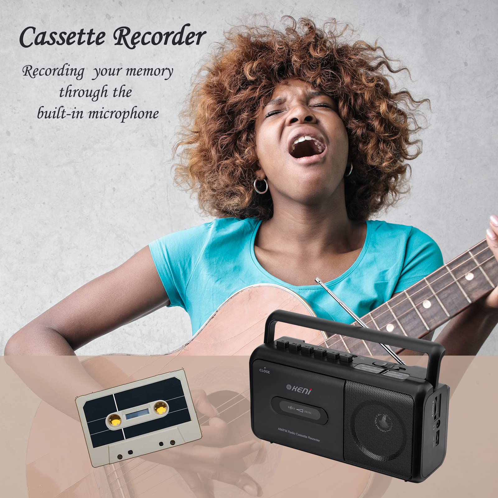 G Keni Portable Cassette Player Boombox Am/Fm Radio Stereo, Casette Tape Player Recorder With Earphone Jack Battery Operated Or