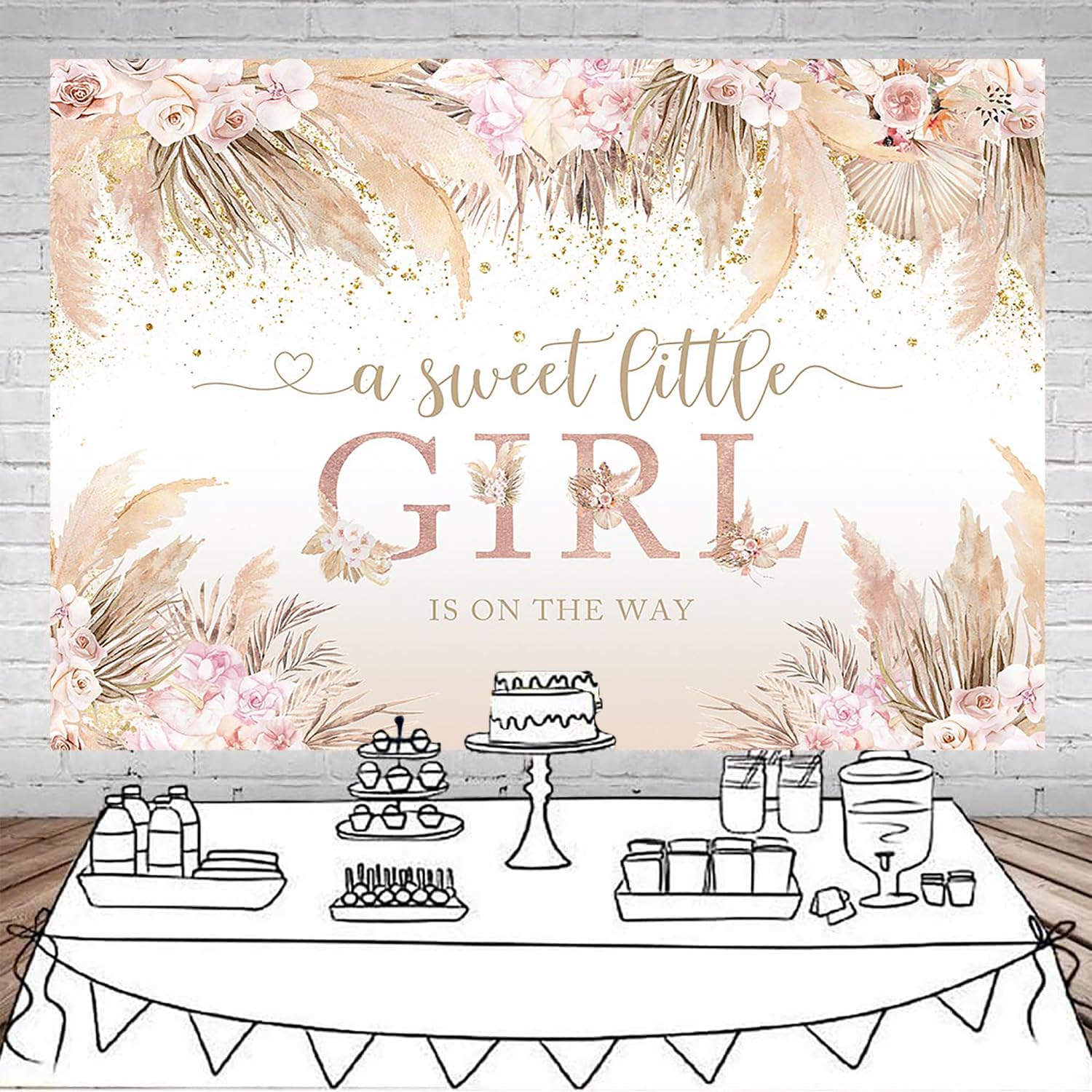 Mocsicka Boho Hello Baby Backdrop Boho Chic Pink Flowers Baby Shower Background Vinyl A Sweet Little Girl Is On The Way Party Ca