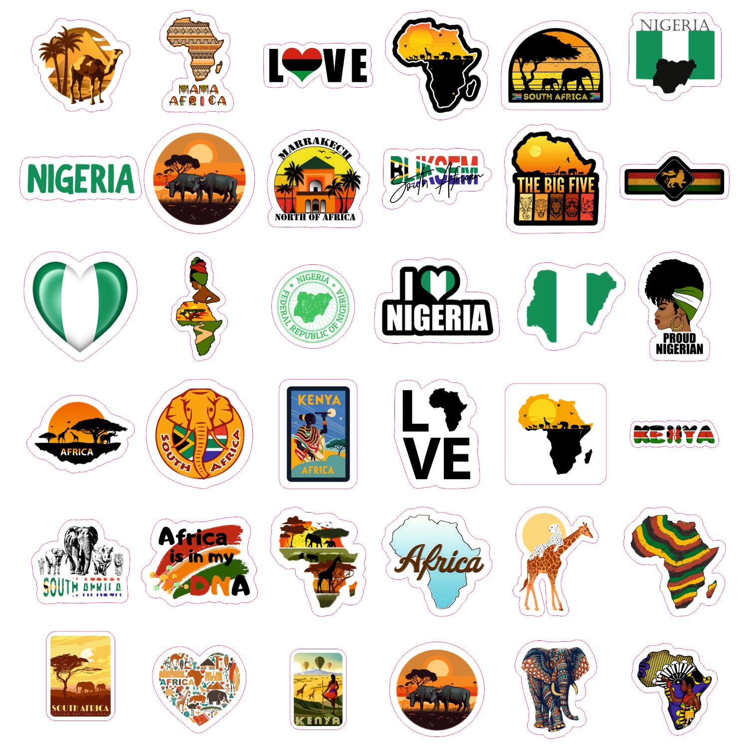 Africa Stickers For Water Bottle And Laptop   African Party Favors & Decorations, Waterproof Vinyl Decals, Kenya, Nigeria, Ghana