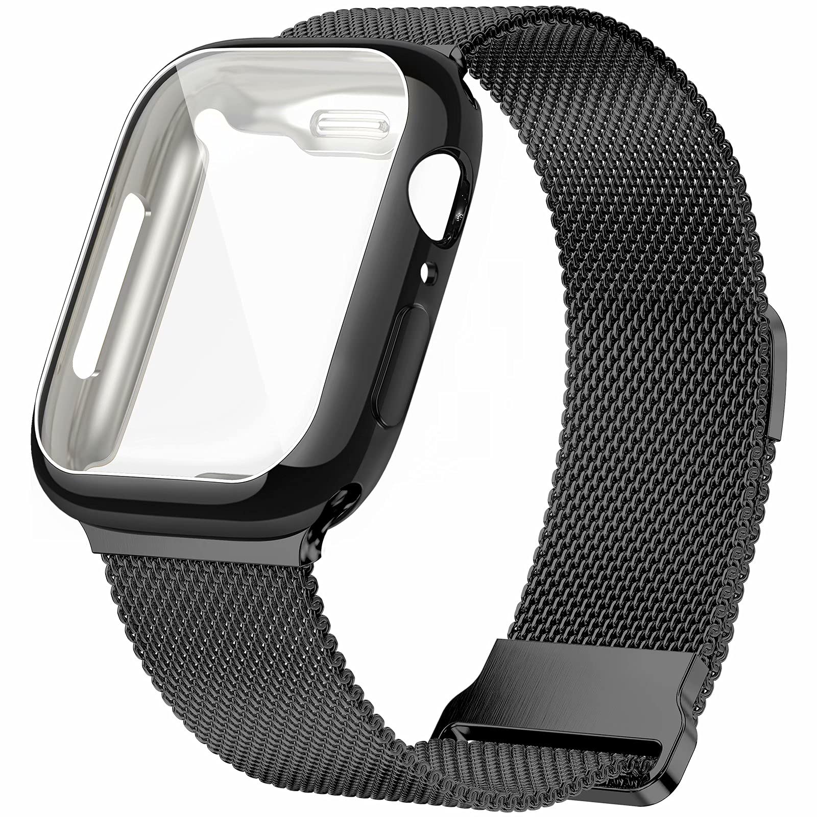 Geoumy Metal Magnetic Bands Compatible For Apple Watch Band 44Mm With Case, Stainless Steel Milanese Mesh Loop Replacement Strap