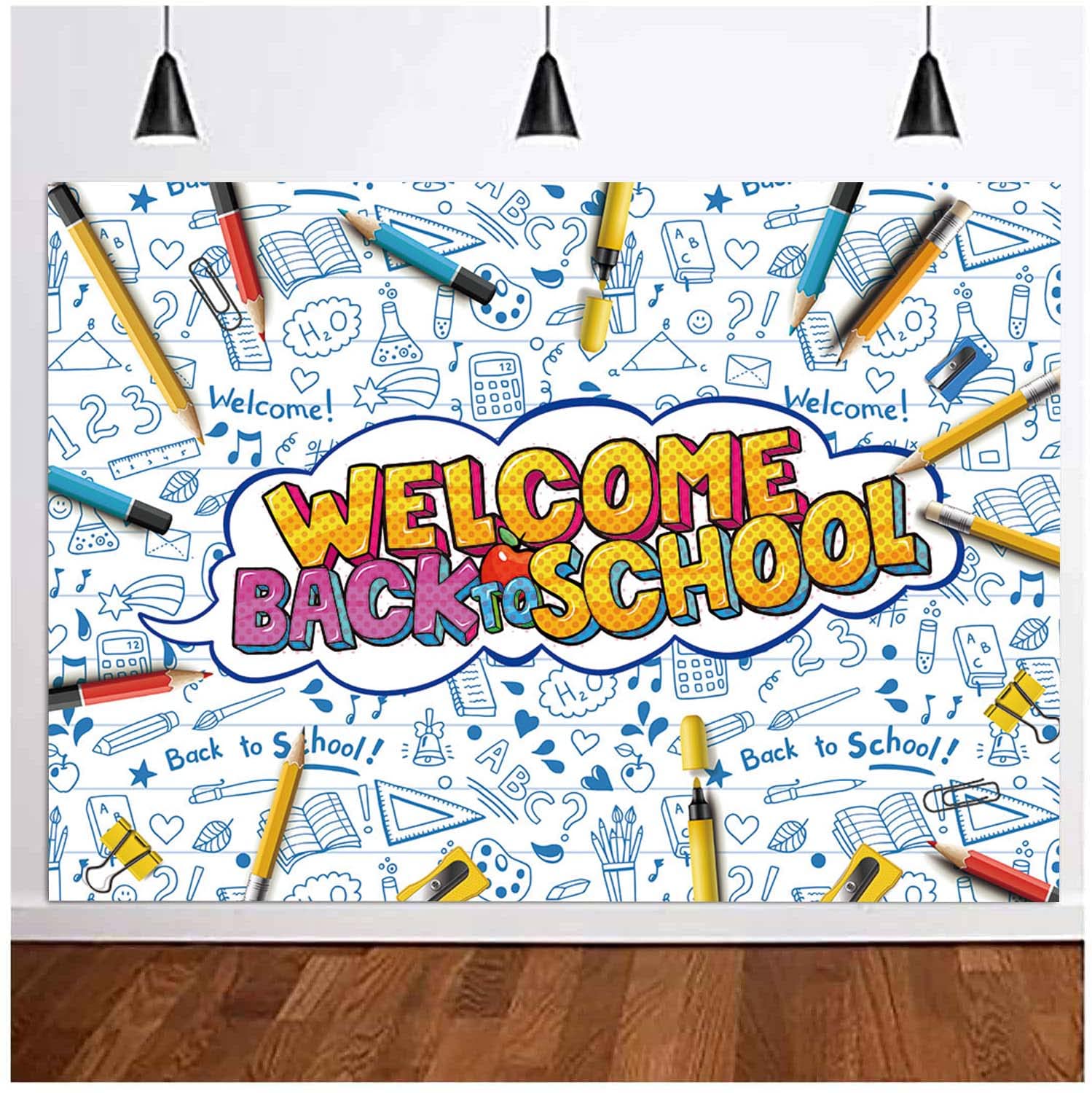 Yongqian Welcome Back To School Backdrop First Day Of Kindergarten White Blue Photography Backdrops 5X3Ft Teacher And Students Kids Party Decoration Banner Students Classroom Photo Background Booth