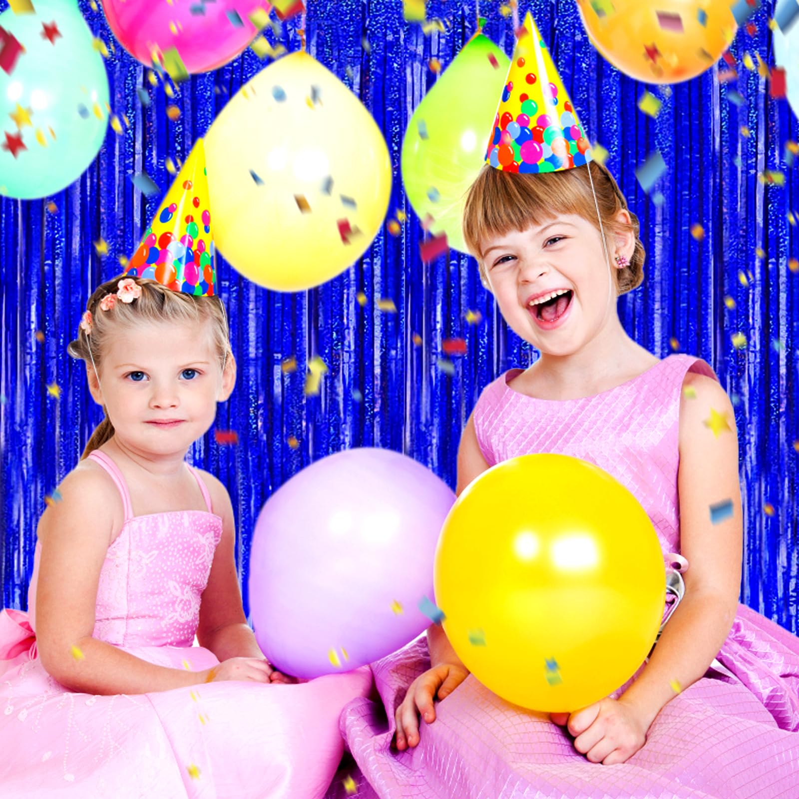 3 Pack Blue Foil Fringe Curtain Backdrop, 3.28Ft X 8.2Ft Metallic Tinsel Foil Fringe Streamer Curtains For Photo Booth, Valentin