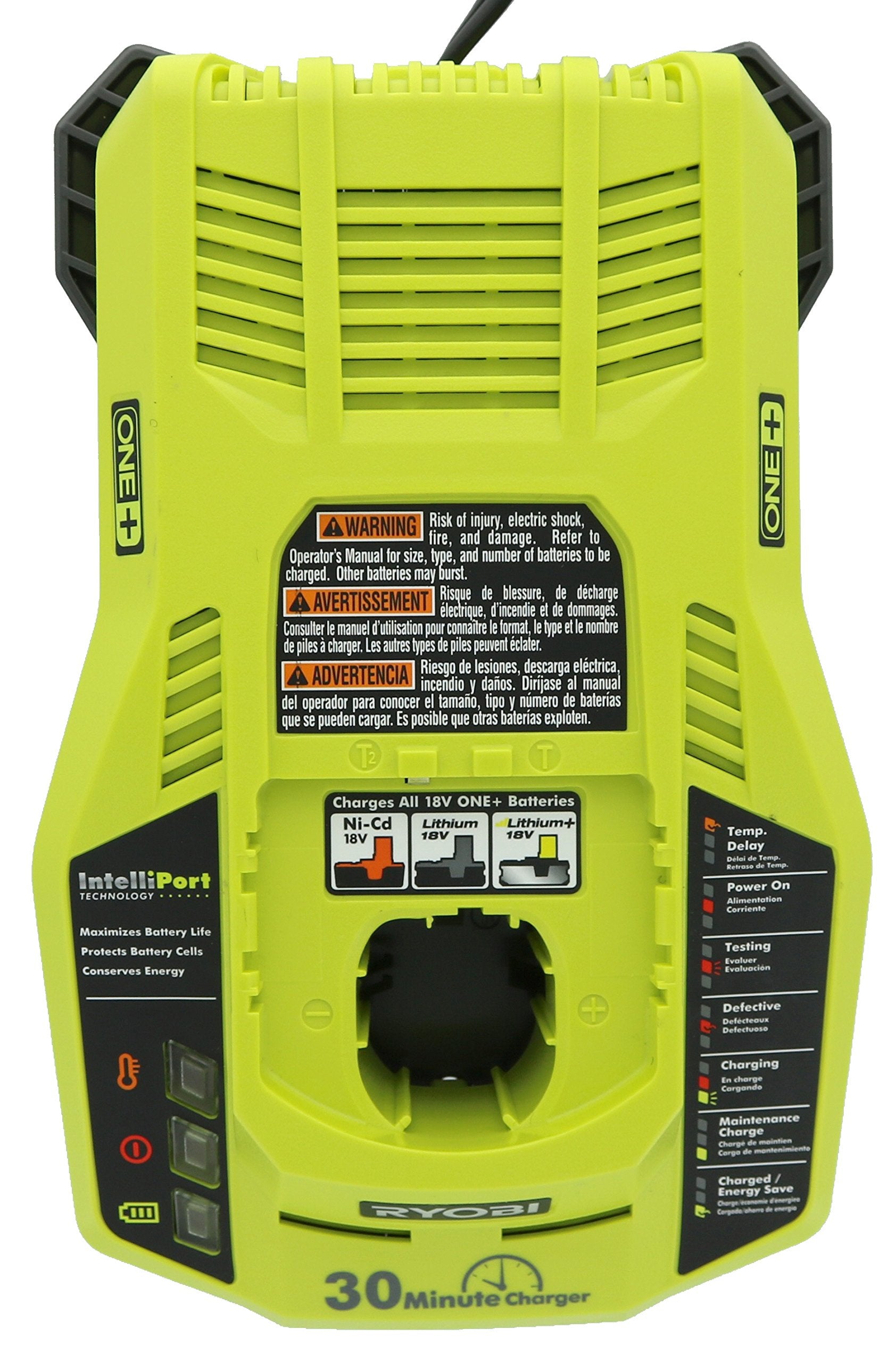 Ryobi P117 One+ 18 Volt Dual Chemistry Intelliport Lithium Ion And Nicad Battery Charger (Battery Not Included, Charger Only)