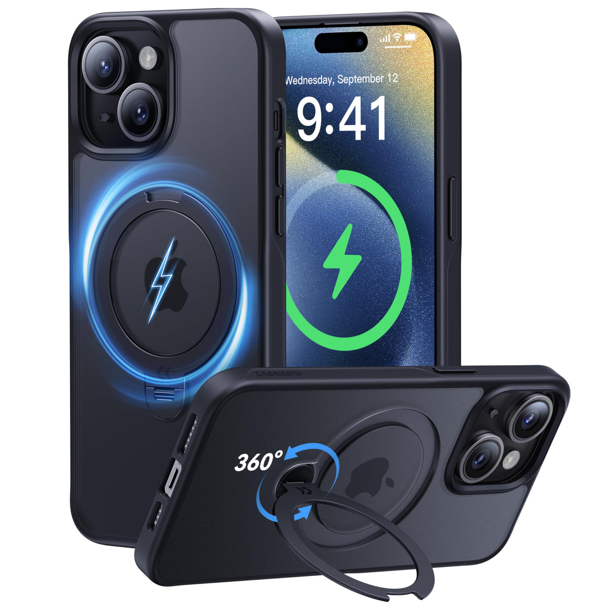 Casekoo Patented 360 Spin Magnetic Stand For Iphone 15 Case [Military Drop Protection] [Compatible With Magsafe] Shockproof Matt