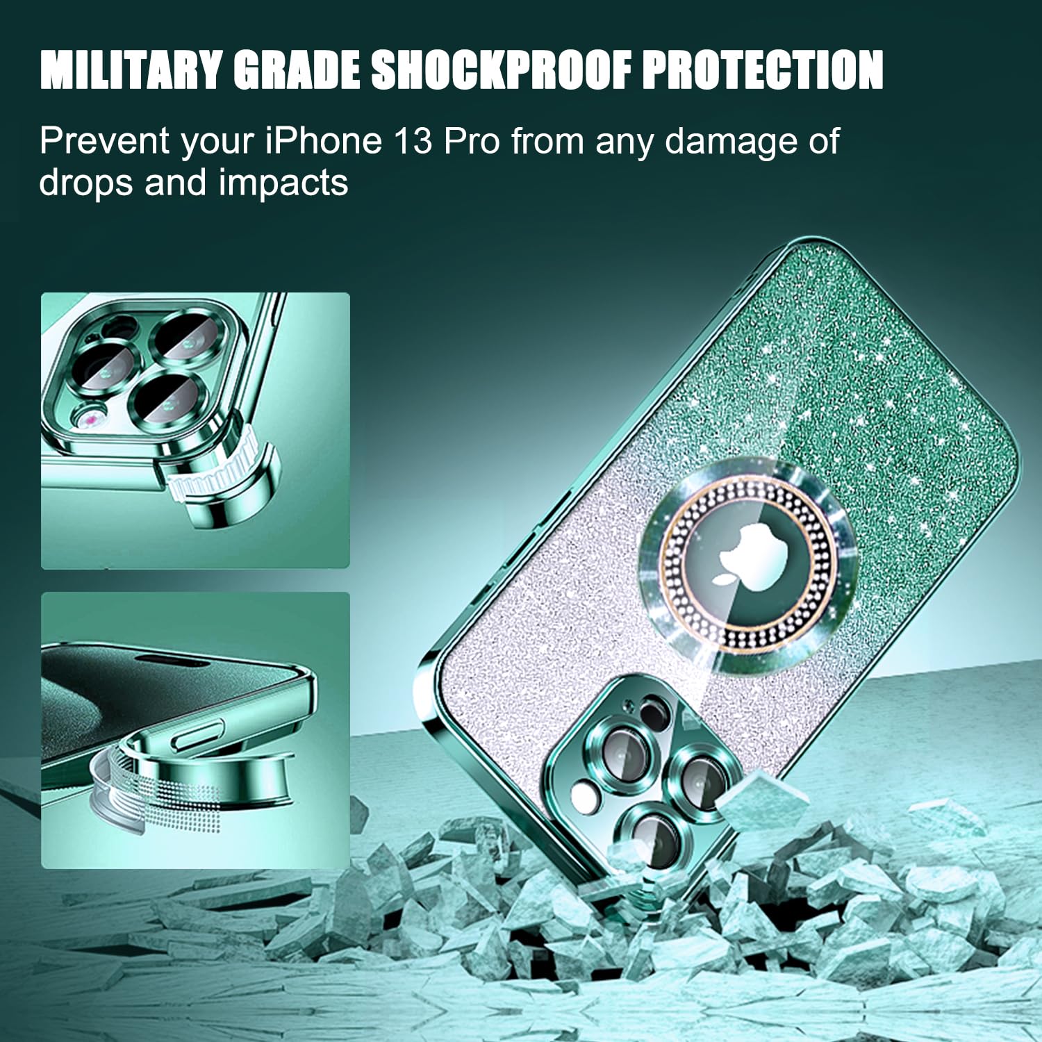 Misscase For Iphone 13 Pro Magnetic Case Compatible With Magsafe,Full Protection Slim Shockproof Anti Scratch Glitter Case With