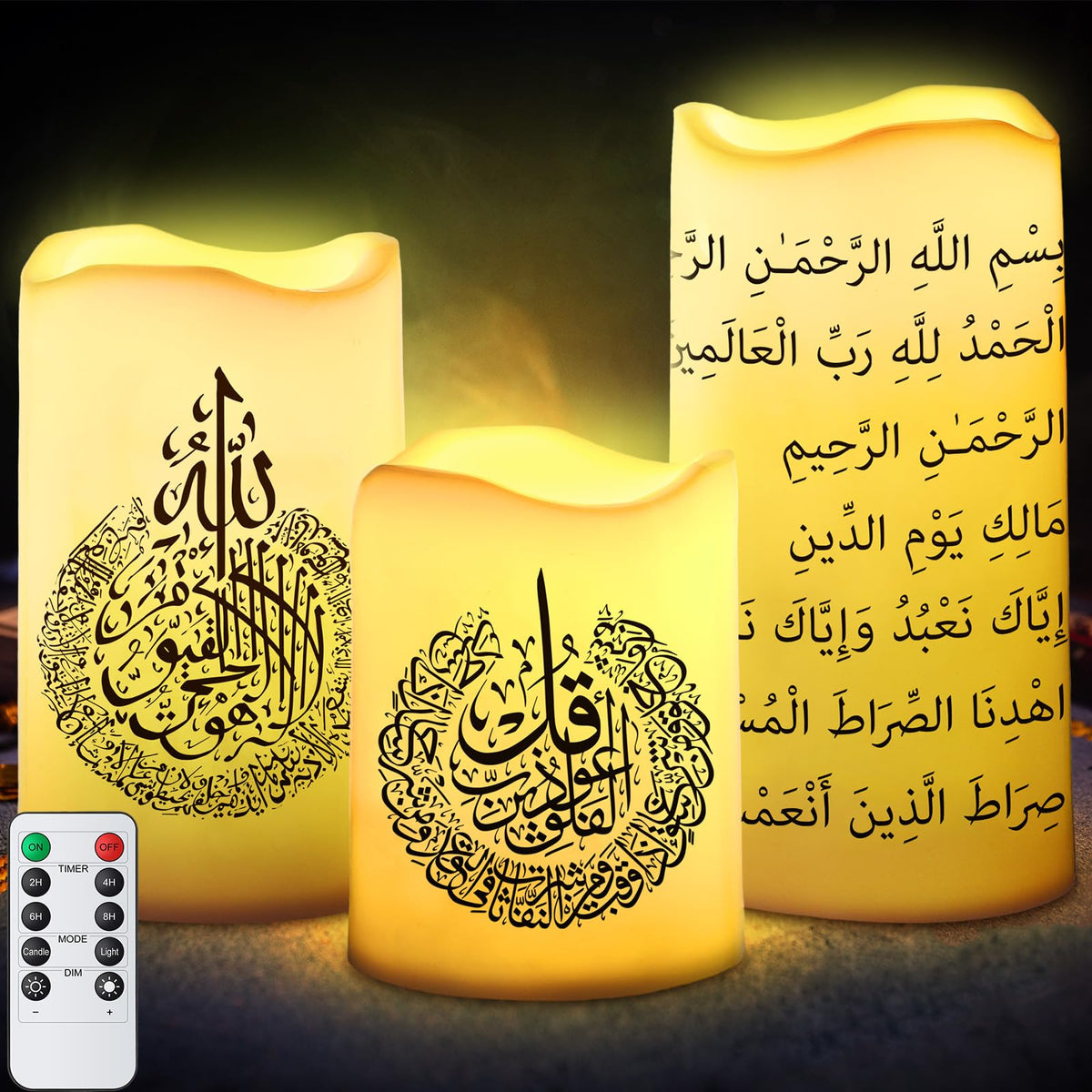 Tujoe 3 Pcs Eid Mubarak Flickering Flameless Candles Ramadan Decor Eid Mubarak Led Battery Operated Candles Candle Lights For Mu