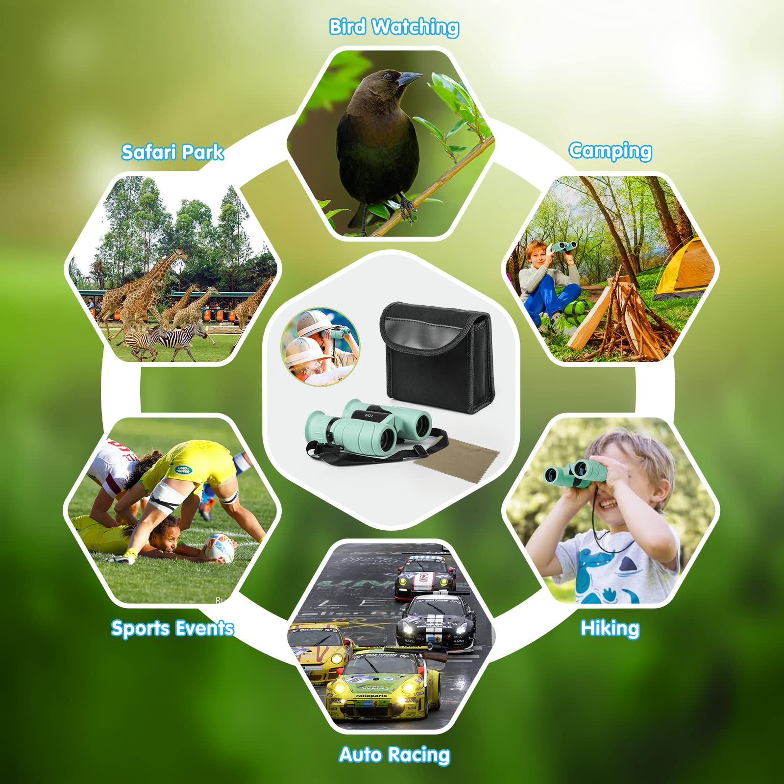 Makino Binoculars For Kids, Gifts For 3 12 Year Boys Girls, Compact Kids Binoculars 8X21 High Resolution For Bird Watching, Camp