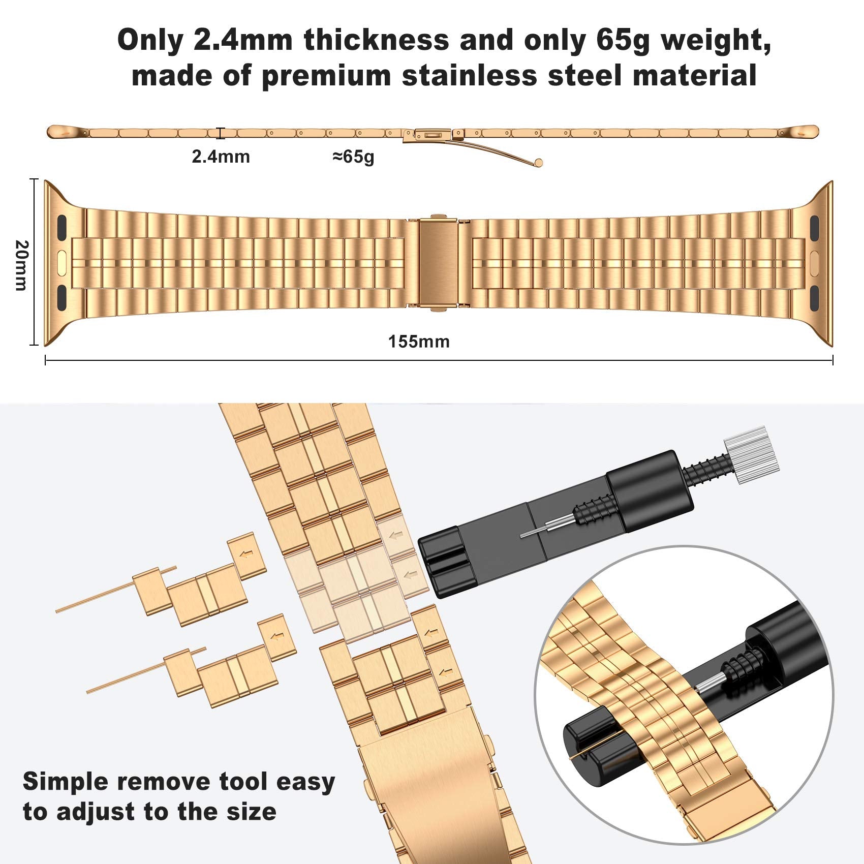 Fitlink Ultra Thin Stainless Steel Metal Wristband Strap For Apple Watch 38/40/41/42/44/45Mm, Replacement Bracelet Band Compatib