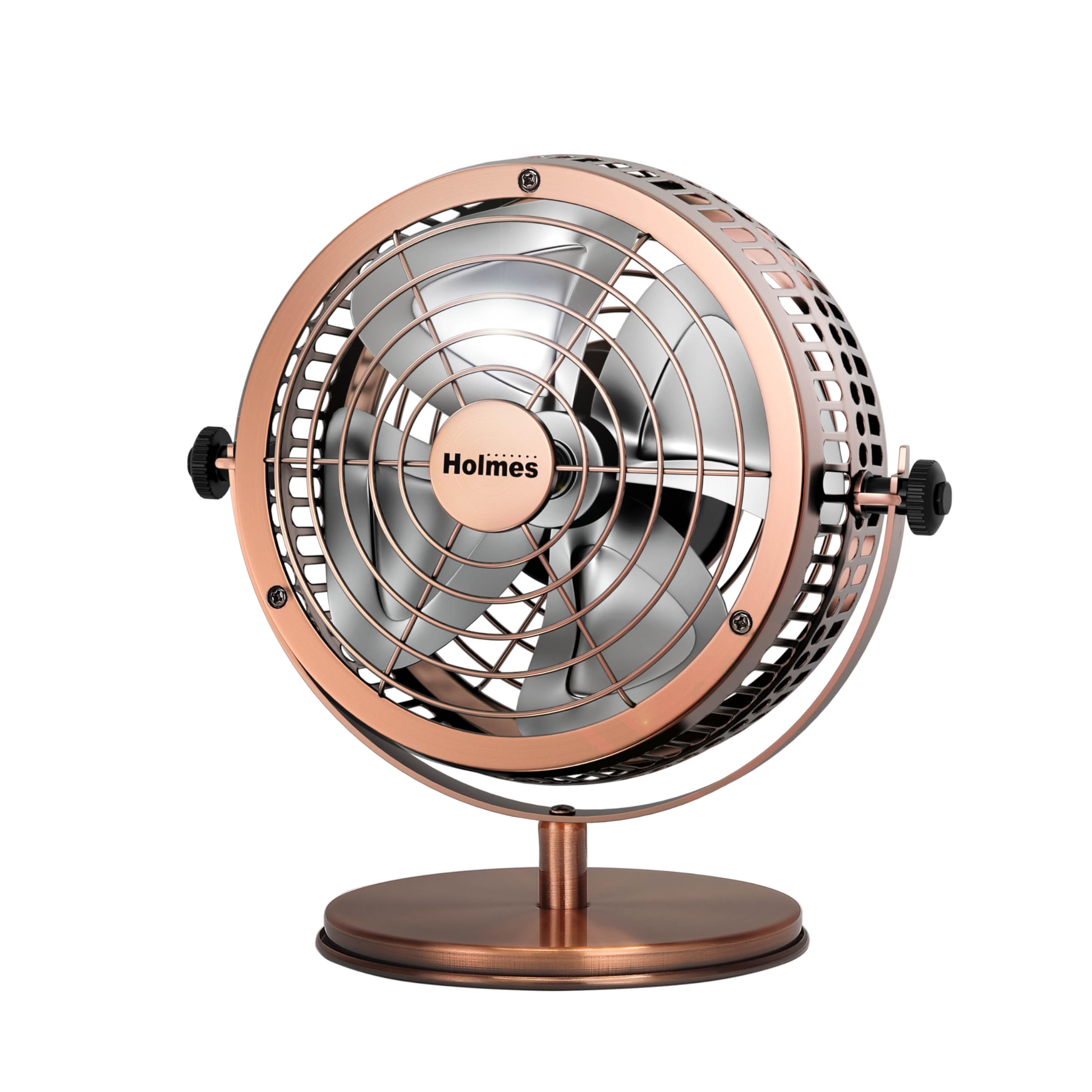 Holmes 6' Heritage Table Fan, 2 Speeds, 4 Blades, Adjustable 145� Head Tilt, Metal Construction, Ideal For Home, Bedrooms, Dorm Rooms Or Office, Brushed Copper