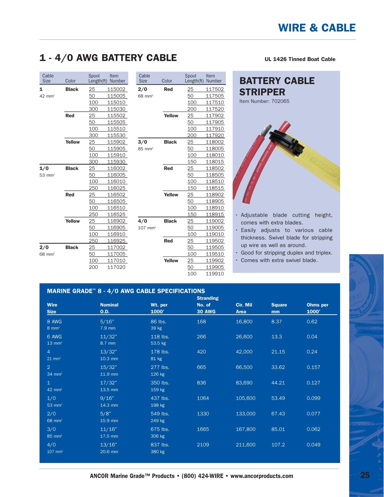 Ancor 113910 Tinned Copper Battery Cable, 4 Awg (19Mm2), Yellow - 100Ft,WBHDWB000NV2G30
