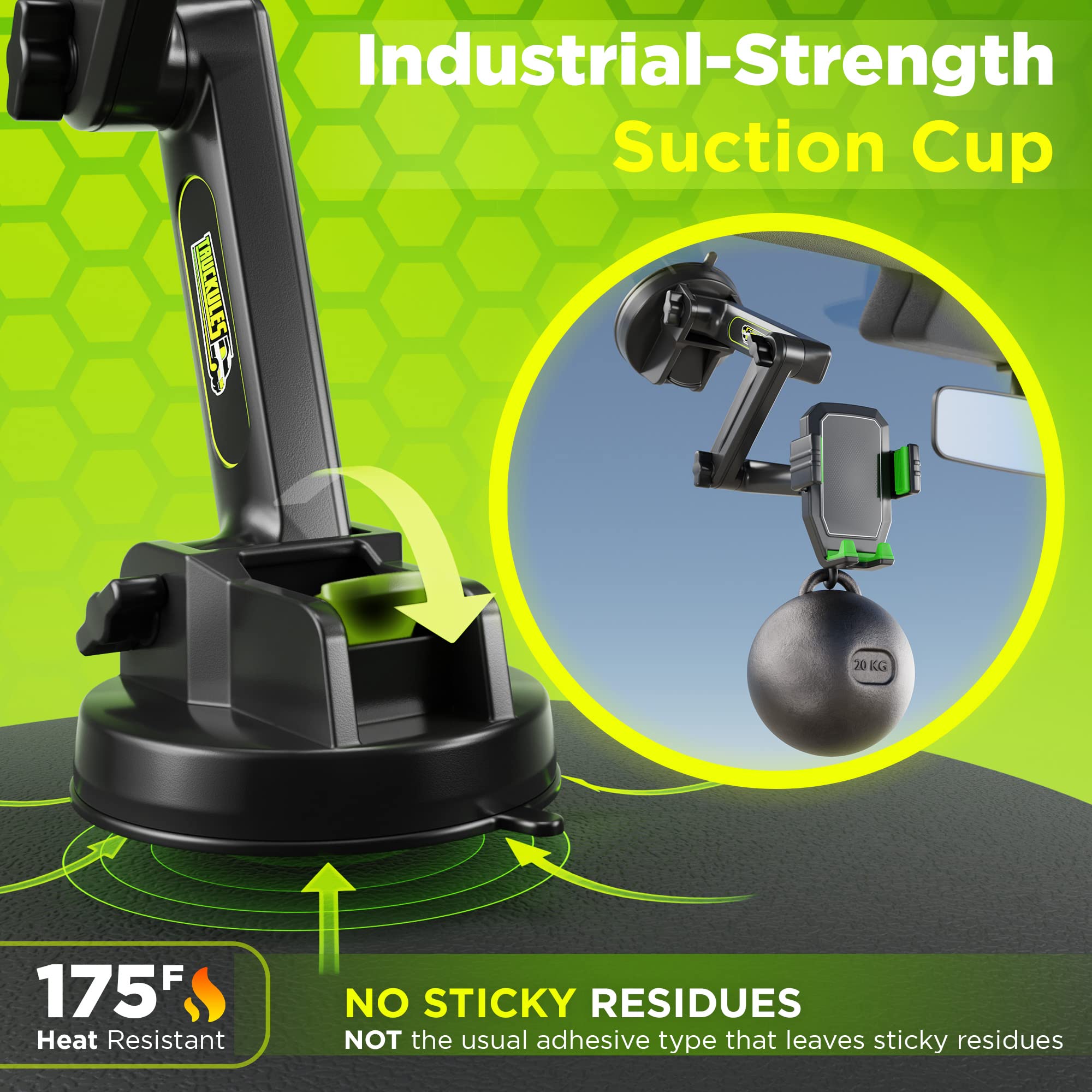 Truckules Truck Phone Holder Mount Heavy Duty Cell Phone Holder For Truck Dashboard Windshield 16.9 Inch Long Arm, Super Suction