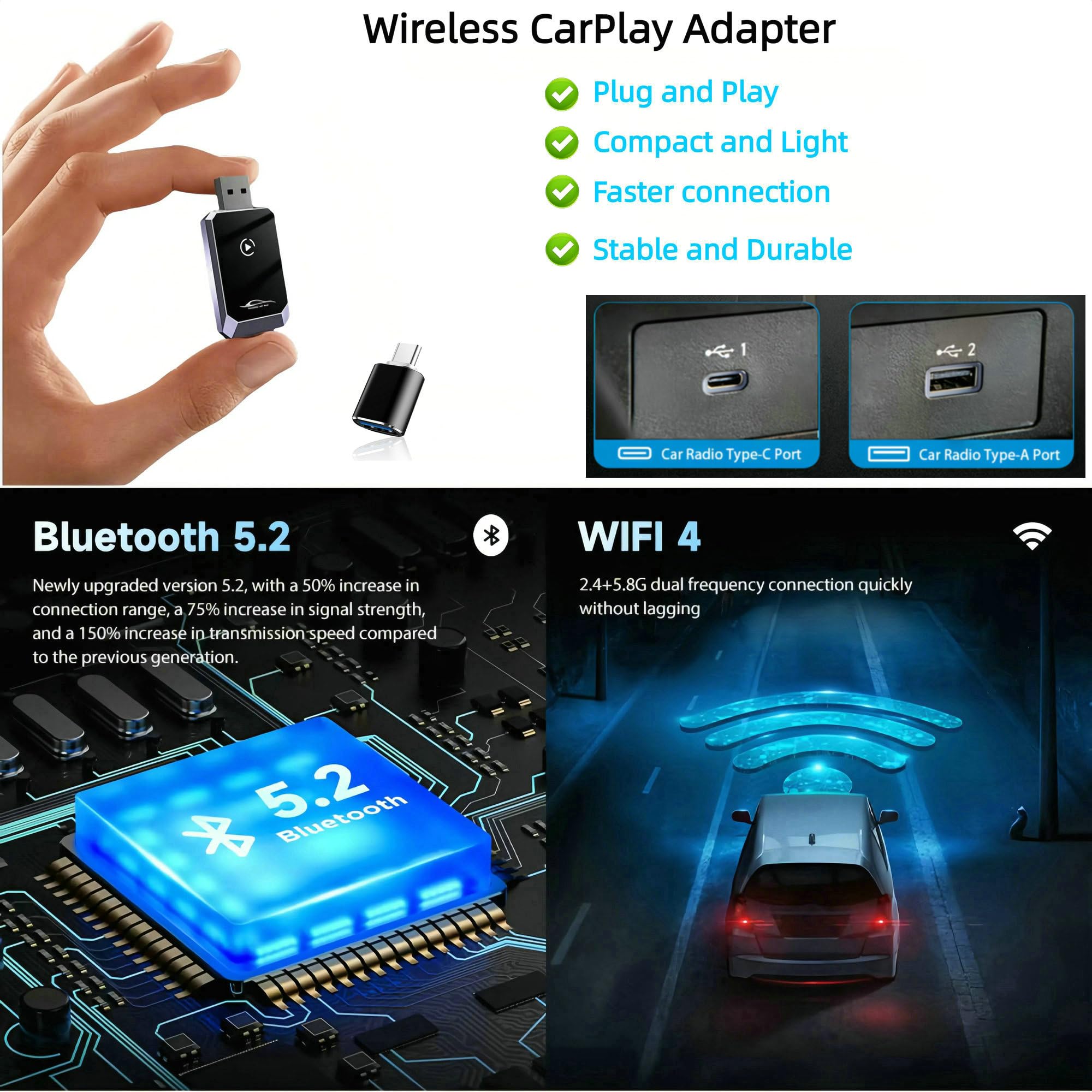 2025 Upgraded Wireless Carplay Adapter, Convert Wired To Wireless Car Play, Plug & Play Mini Carplay Wireless Adapter For Apple