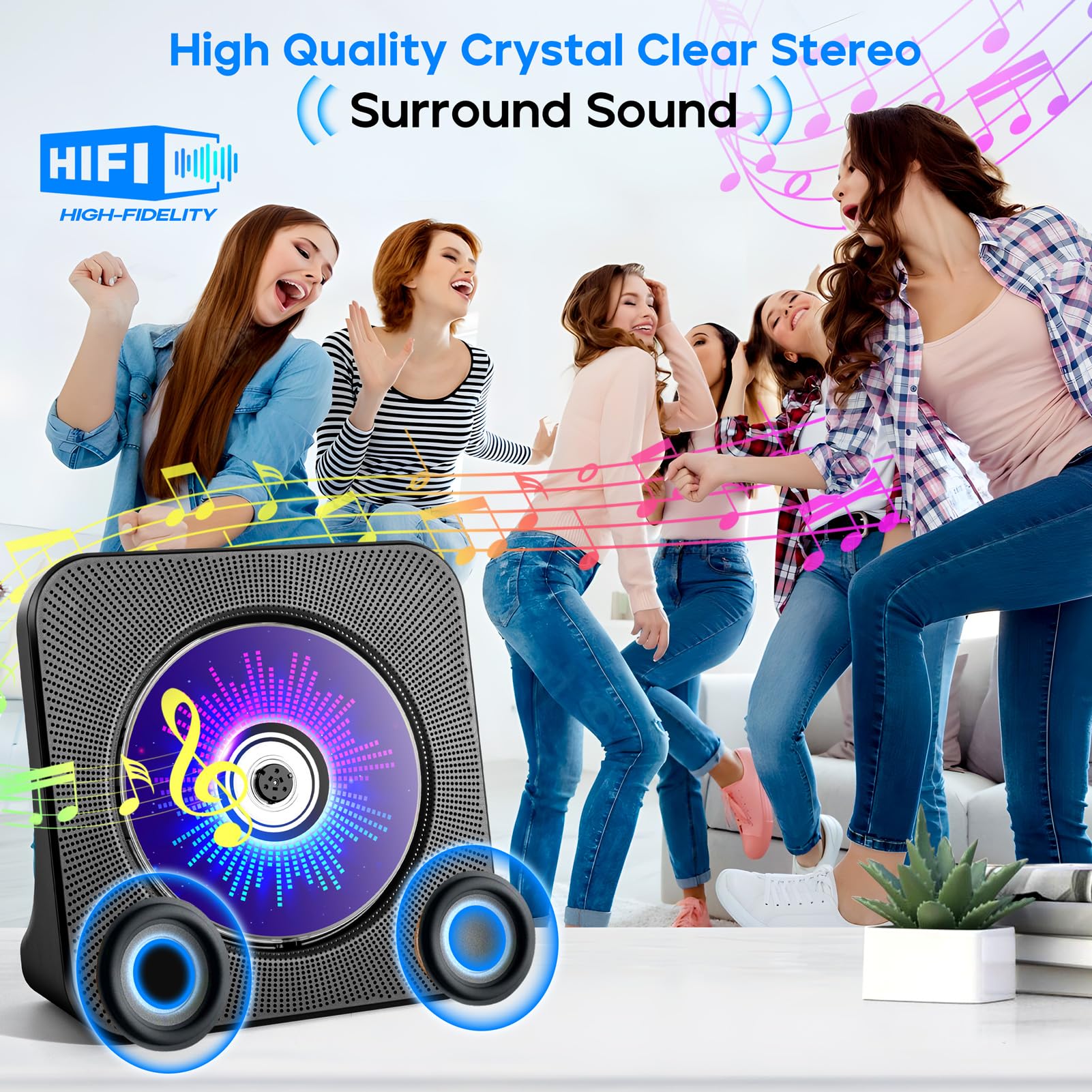 Desktop Cd Player With Speakers, Roadom Cd Players For Home, Portable Cd Player With Bluetooth Hi Fi Stereo Sound,Remote Control