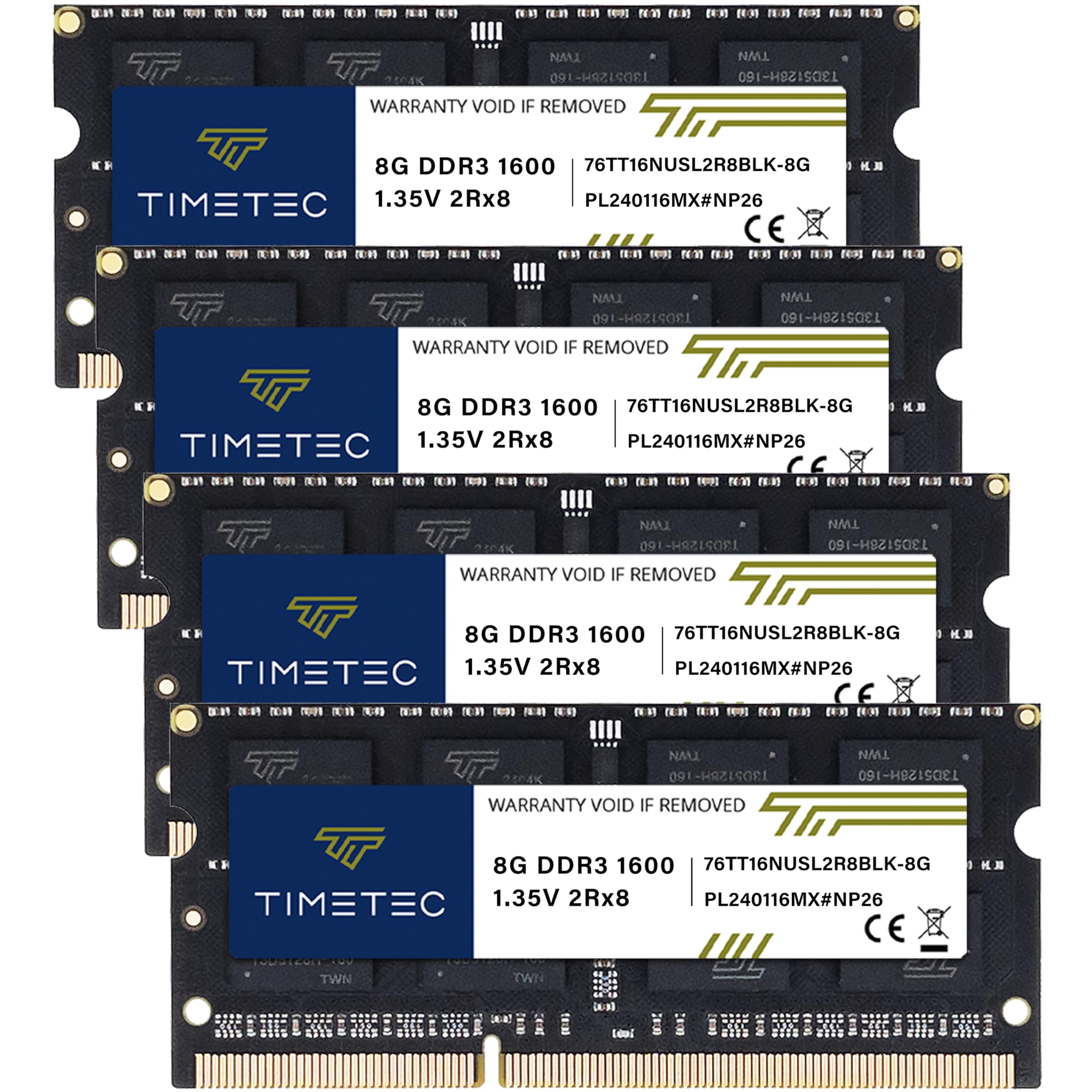 Timetec 32Gb Kit(4X8Gb) Ddr3L / Ddr3 1600Mhz (Ddr3L 1600) Pc3L 12800 / Pc3 12800 Non Ecc Unbuffered 1.35V/1.5V Cl11 2Rx8 204 Pin