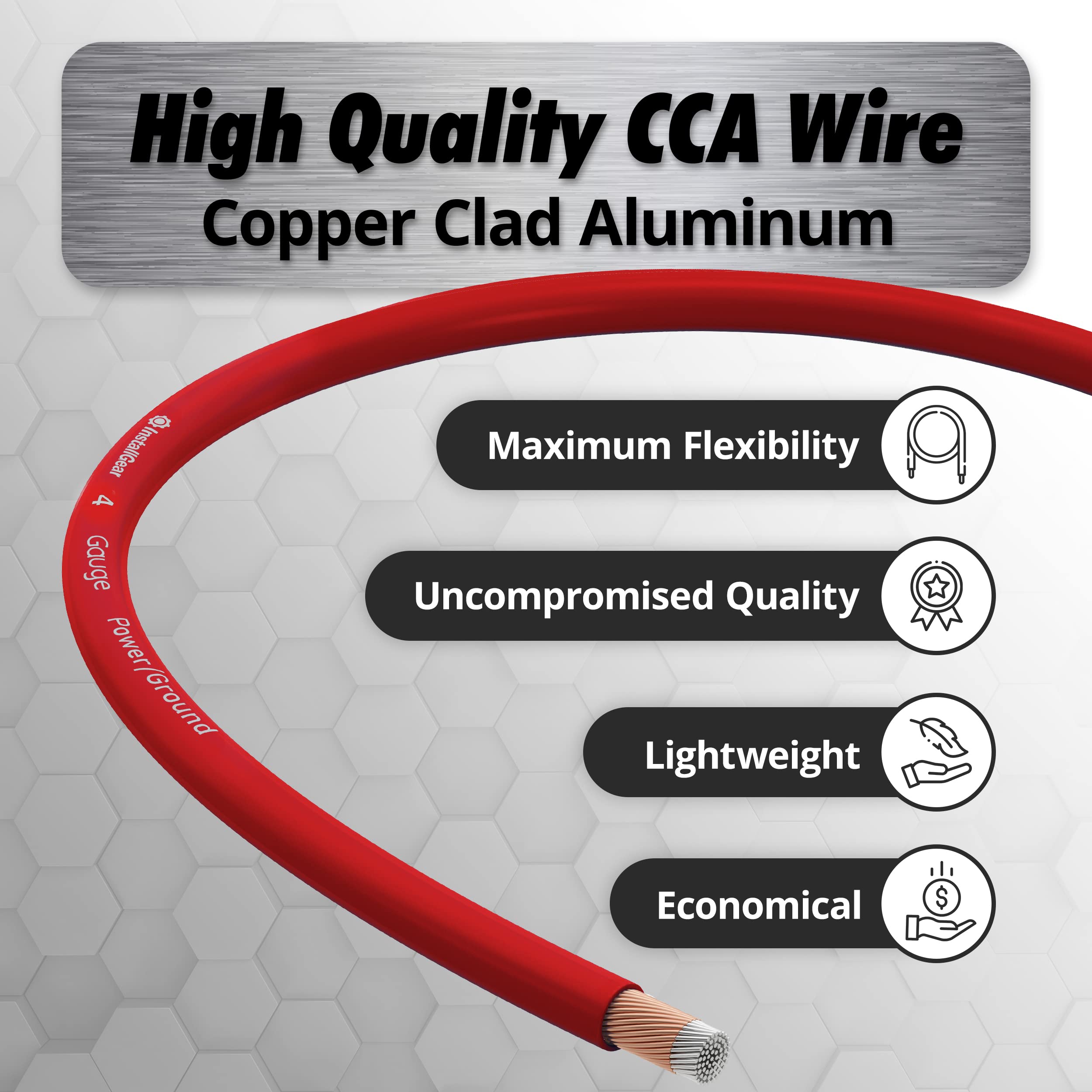 Installgear 4 Gauge Wire (50Ft) Copper Clad Aluminum Caa   Primary Automotive Wire, Car Amplifier Power & Ground Cable, Battery