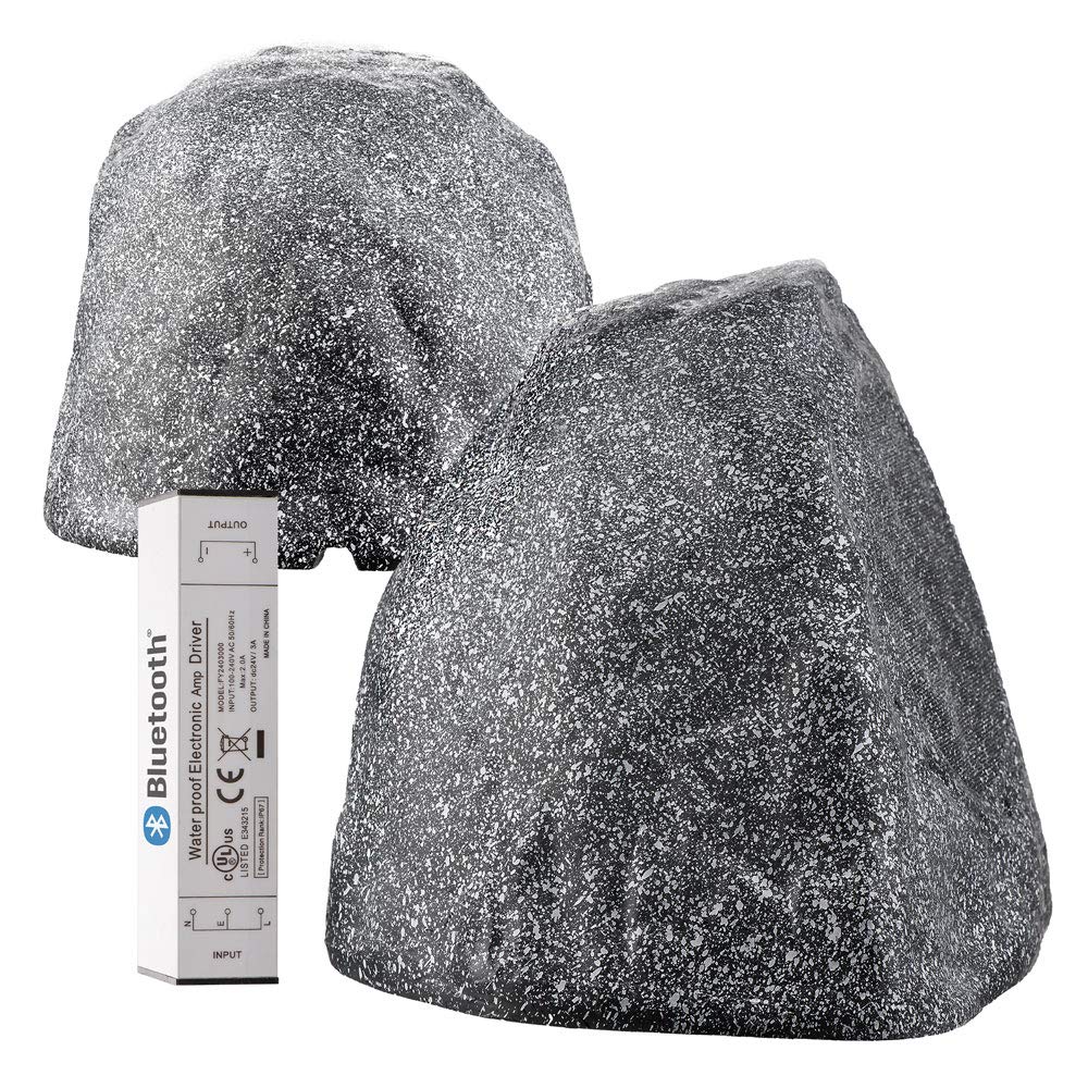 OSD Audio 8' Wireless Bluetooth Outdoor Rock Speaker Granite Grey Pair IP67 Power Supply BTR805