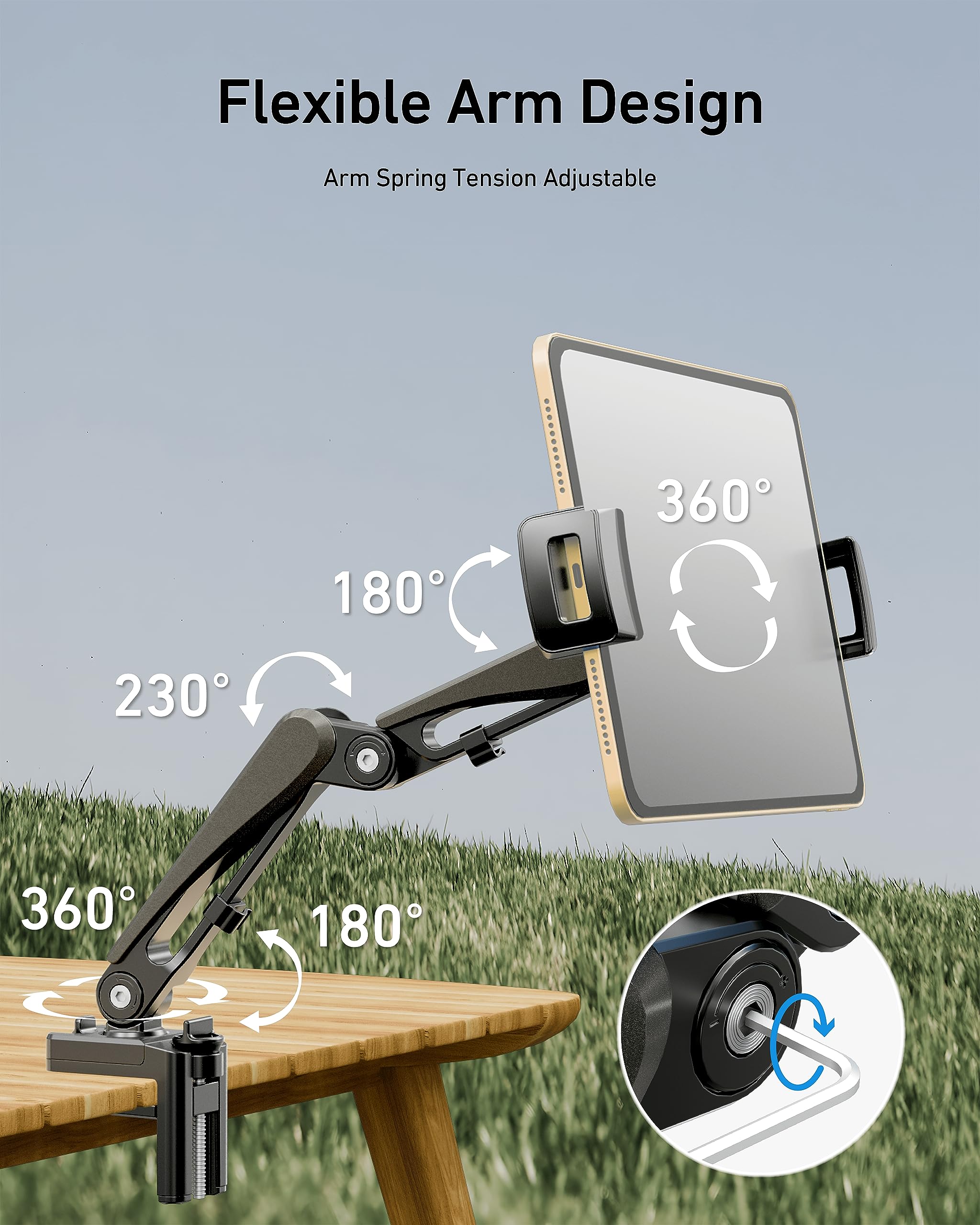 Ergounion Phone & Tablet Mount With Cable Management, Tablet Holder For Desk/Headboard For Recording/Filming, Black