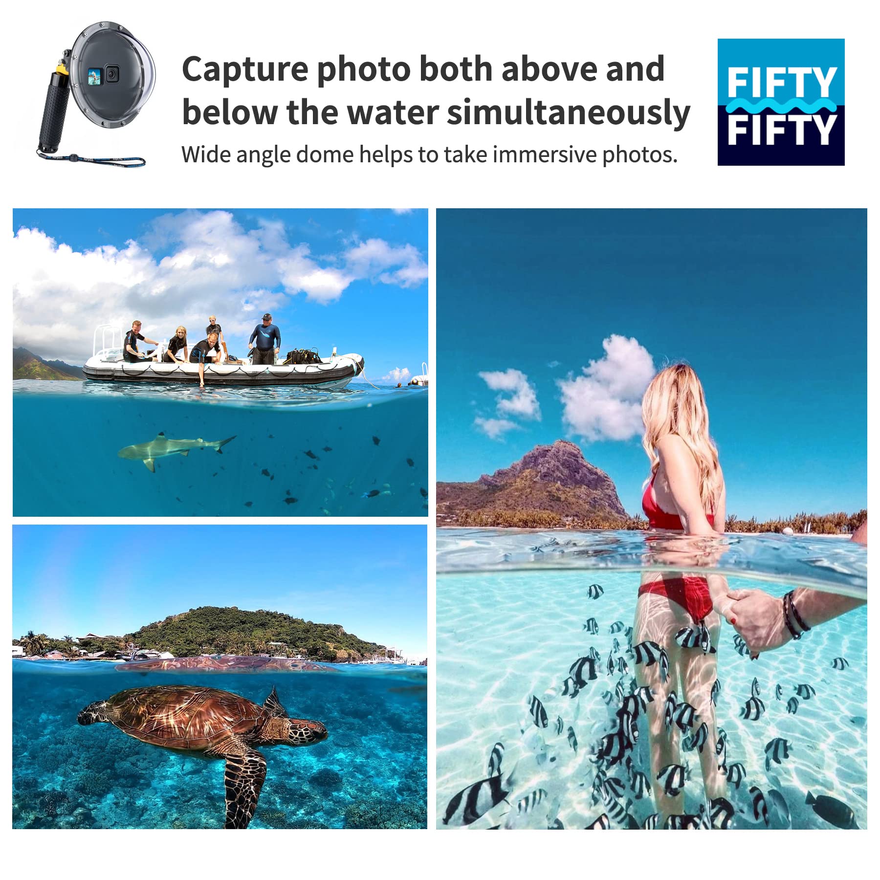 Yallsame Dome Waterproof Case For Gopro Hero12 11 10 9 Black With Front View Window, Floating Hand Grip, Shutter Lever Underwate