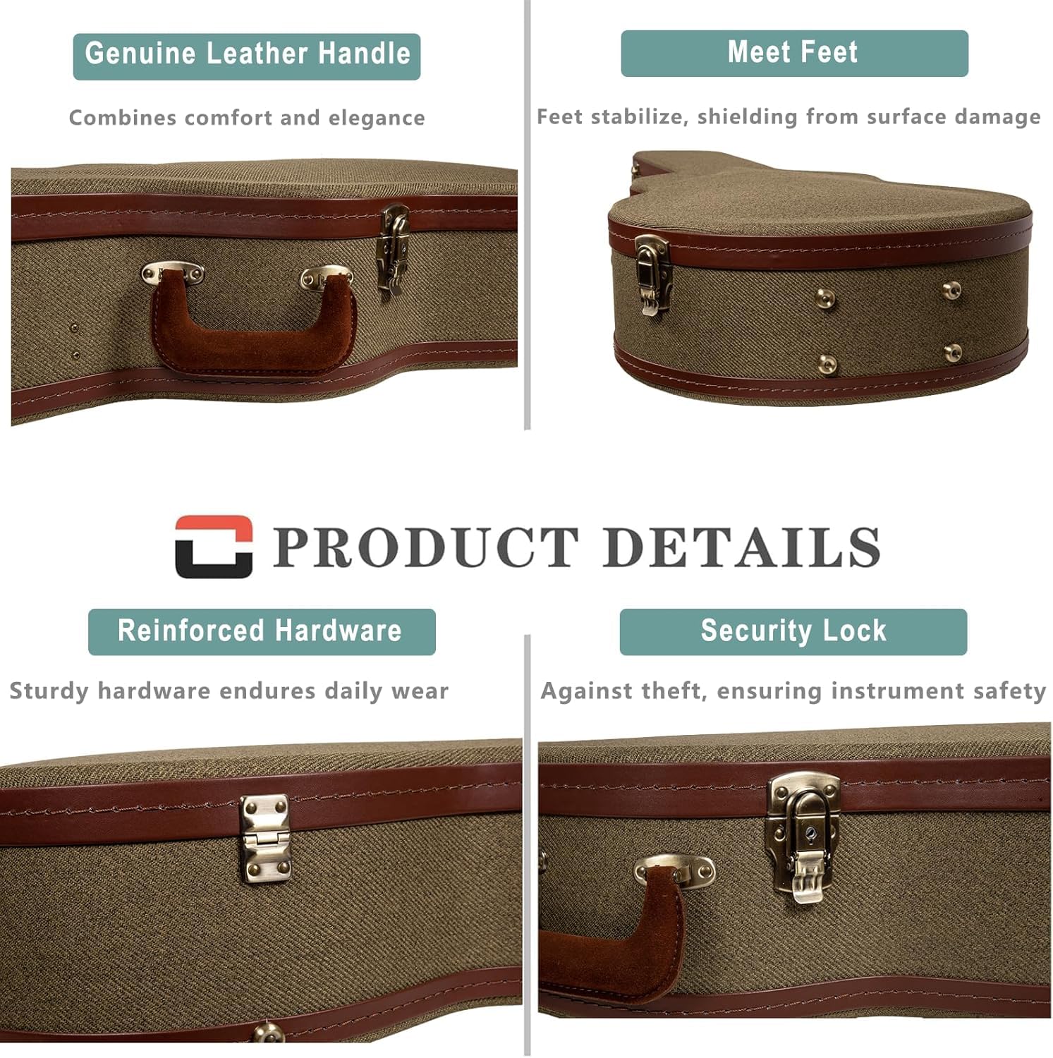 Crossrock Master Series Acoustic Guitar Case For Martin D-28 / Grand Auditorium | Olive Green Eco Tweed Fabric, Re-Engineered Sh