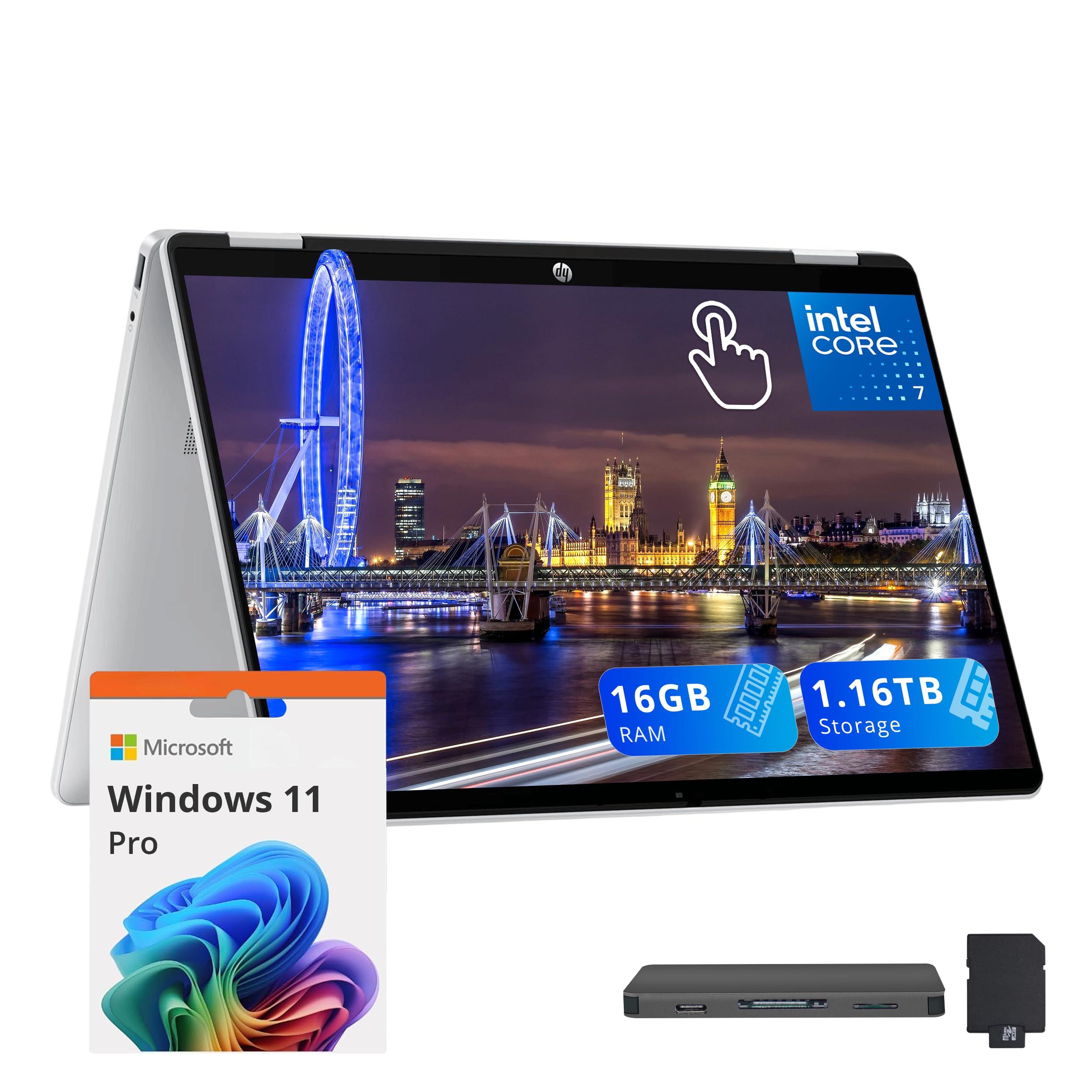 HP OmniBook 5 Flip 2-in-1 14 2K Touchscreen Laptop, Intel 7 150U, 16GB LPDDR5, 1.16TB Storage(1TB SSD+160GB Docking Station Set)