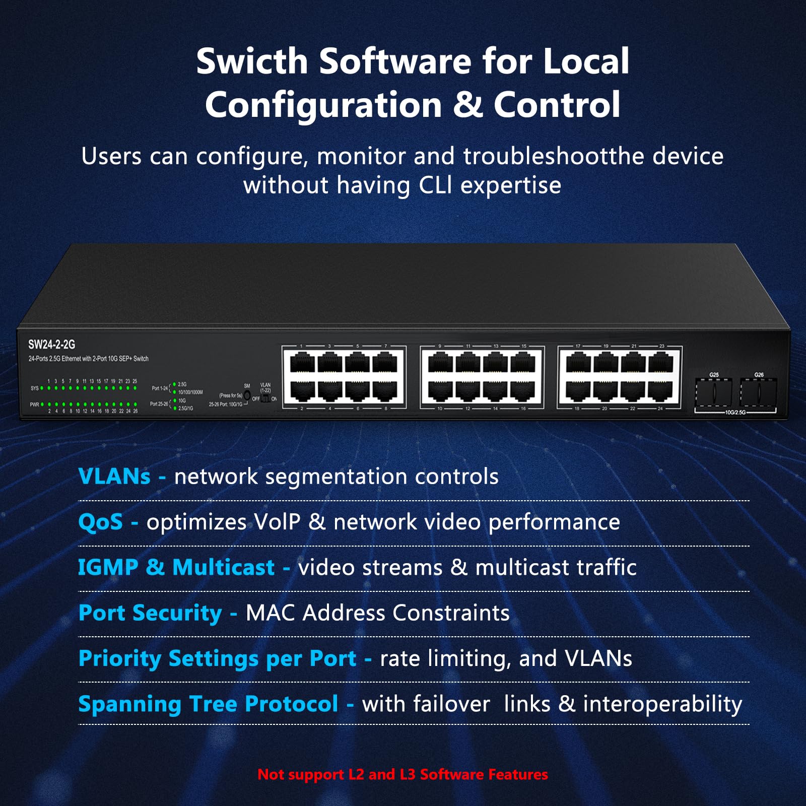 24 Port 2.5G Web Managed Ethernet Network Switch 24 X 2.5 Gigabit | 2 X 10G Sfp+ | Work With 10 100 1000Mbps Devices | 160G Band