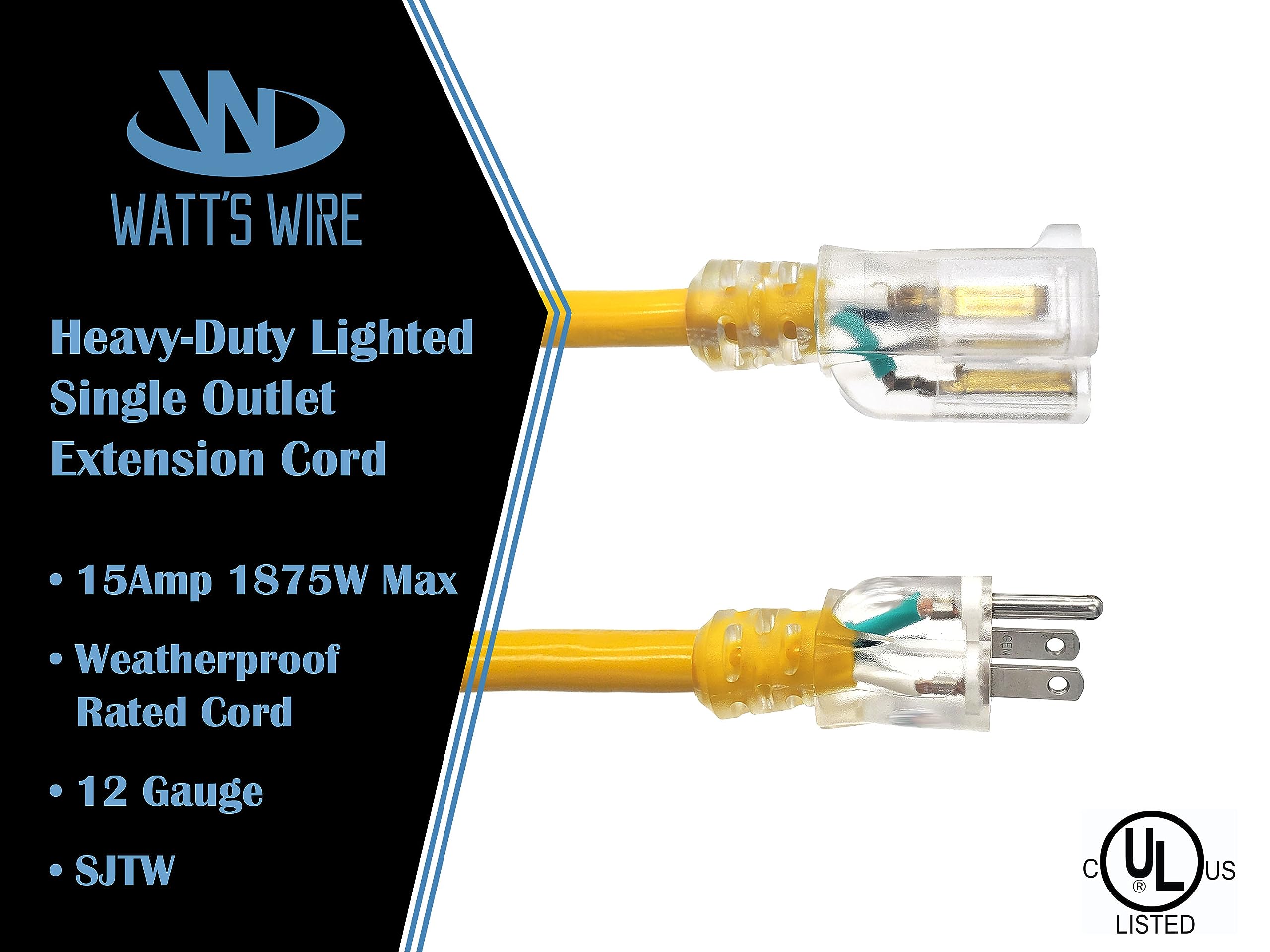 25 Ft   Gfci 12 Gauge Heavy Duty Extension Cord   Sjtw   Indoor/Outdoor Extension Cord By Watt'S Wire   25' 12 Gauge Grounded 15