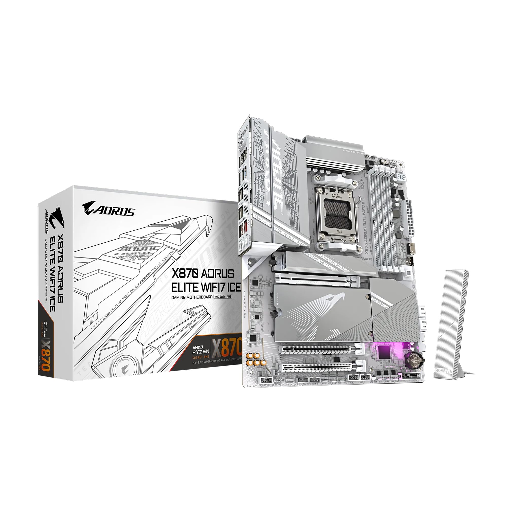Gigabyte X870 Aorus Elite Wifi7 Ice Amd Am5 Lga 1718 Motherboard, Atx, Ddr5, 4X M.2, Pcie 5.0, Usb4, Wifi7, 2.5Gbe Lan, Ez Latch