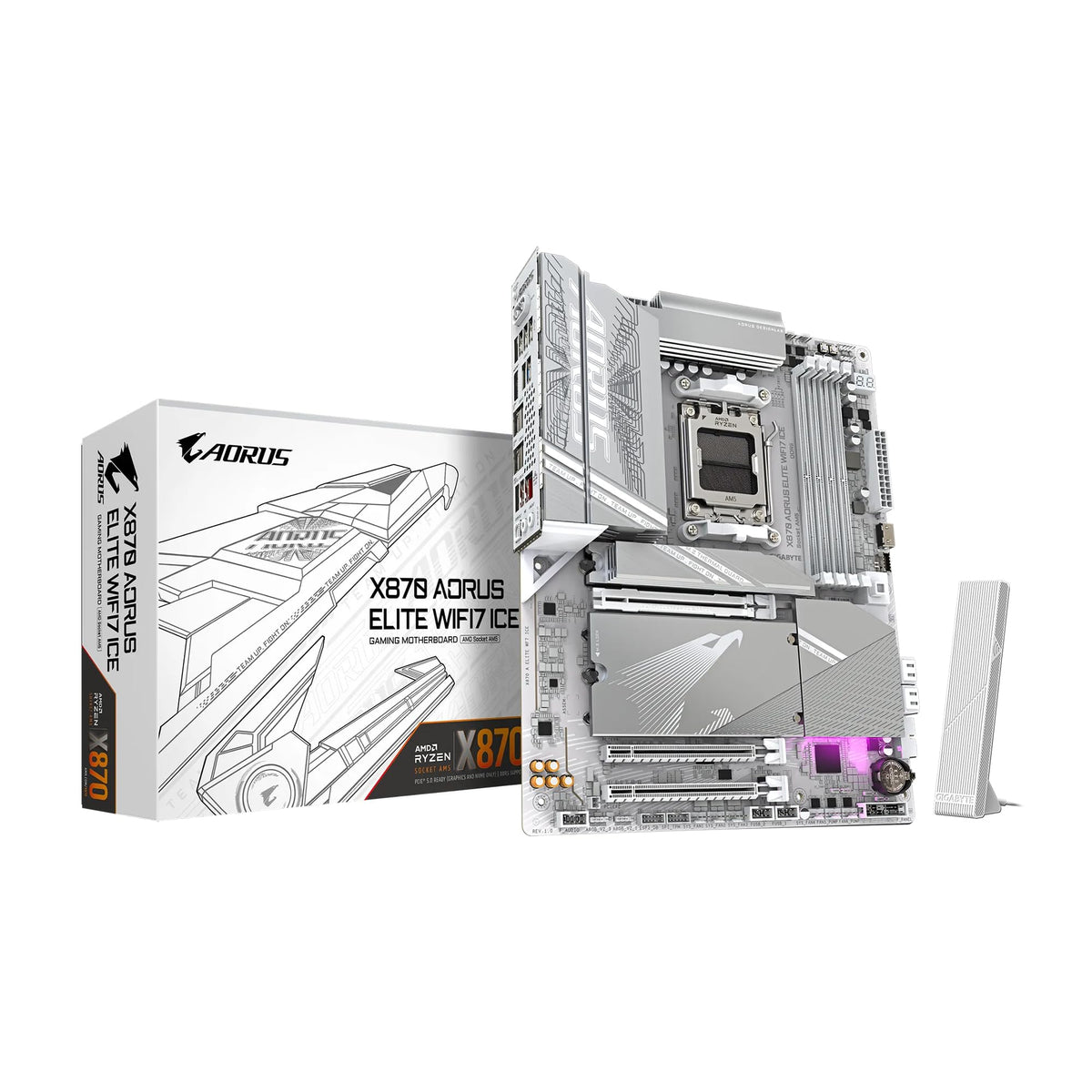 Gigabyte X870 Aorus Elite Wifi7 Ice Amd Am5 Lga 1718 Motherboard, Atx, Ddr5, 4X M.2, Pcie 5.0, Usb4, Wifi7, 2.5Gbe Lan, Ez Latch