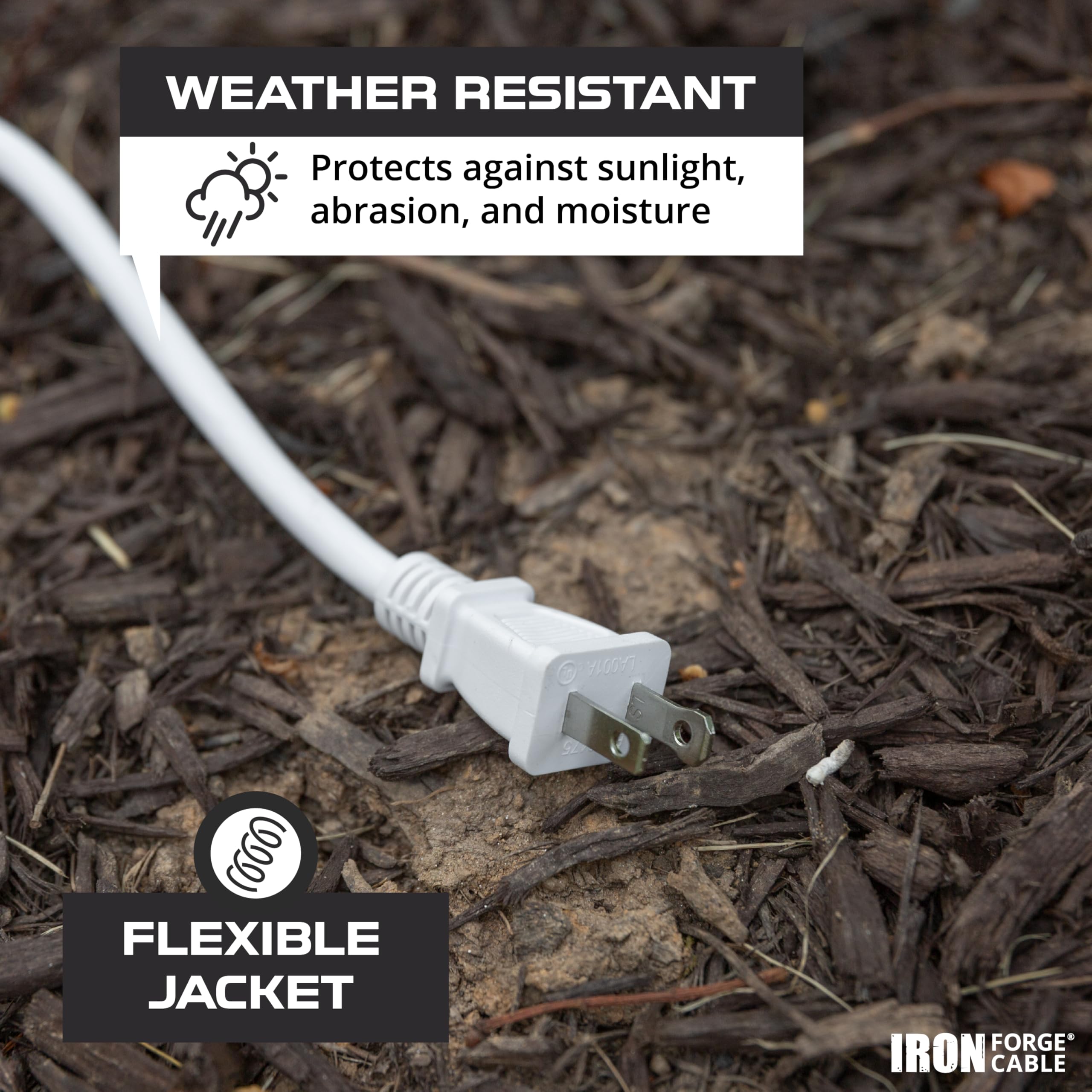 Iron Forge Cable 2 Prong Outdoor Extension Cord 50 Ft   16 Gauge 13 Amp Heavy Duty Power Extension Cords   Sjtw   Great For Outd