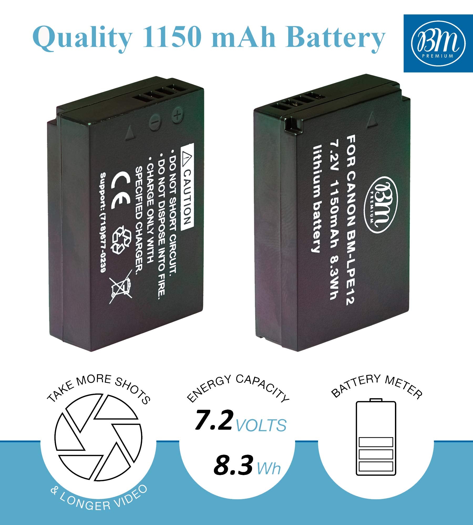BM Premium LP-E12 Li-ion Battery and Charger Kit for Canon EOS-M M50 Rebel SL1 Cameras