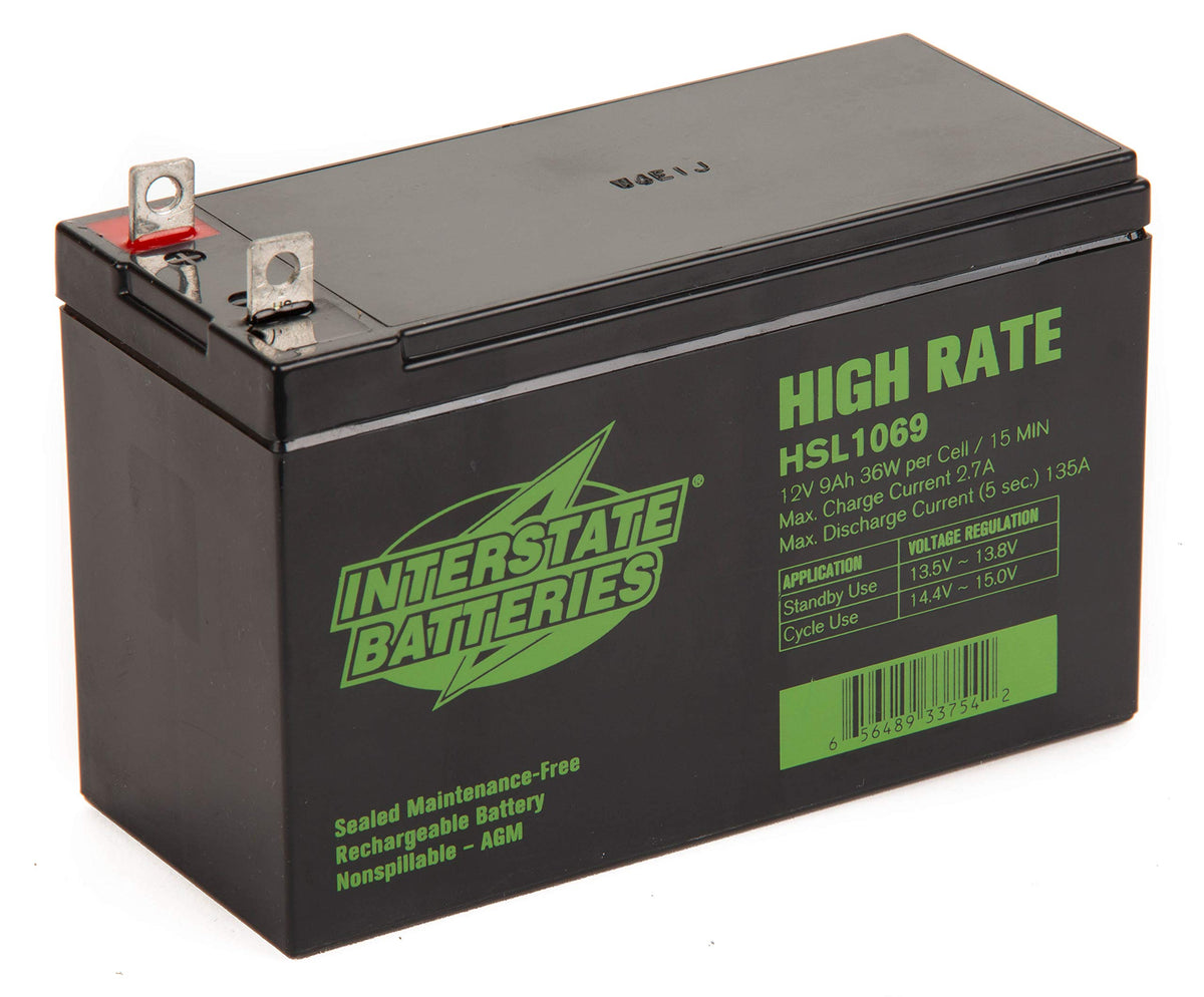 Interstate Batteries 12V 9Ah High Rate Battery (Hsl1069) Sealed Lead Acid Rechargeable Sla Agm (Nut & Bolt Terminal) Generac Gen