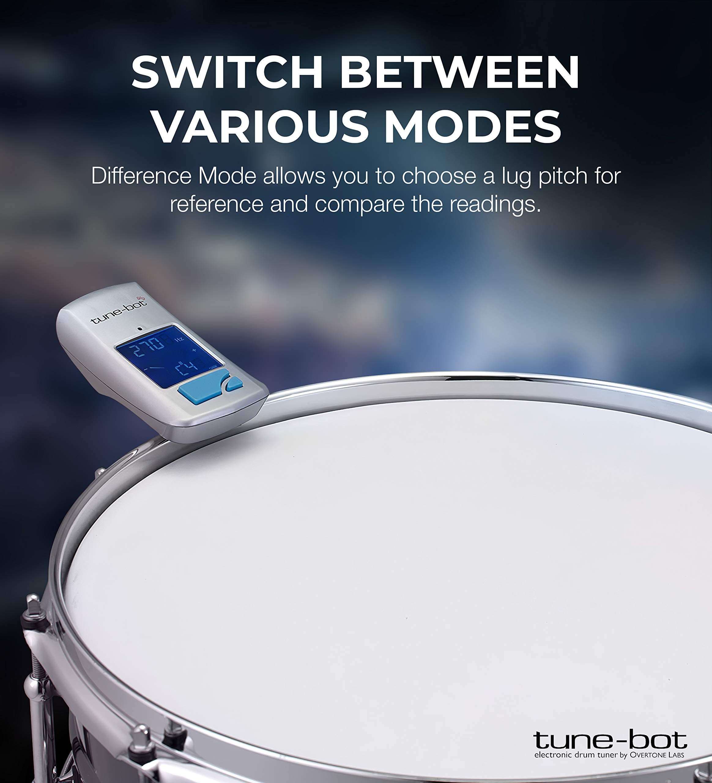 Tune-Bot Gig Clip-On Digital Drum Tuner With Backlit Lcd Display For Acoustic Drums