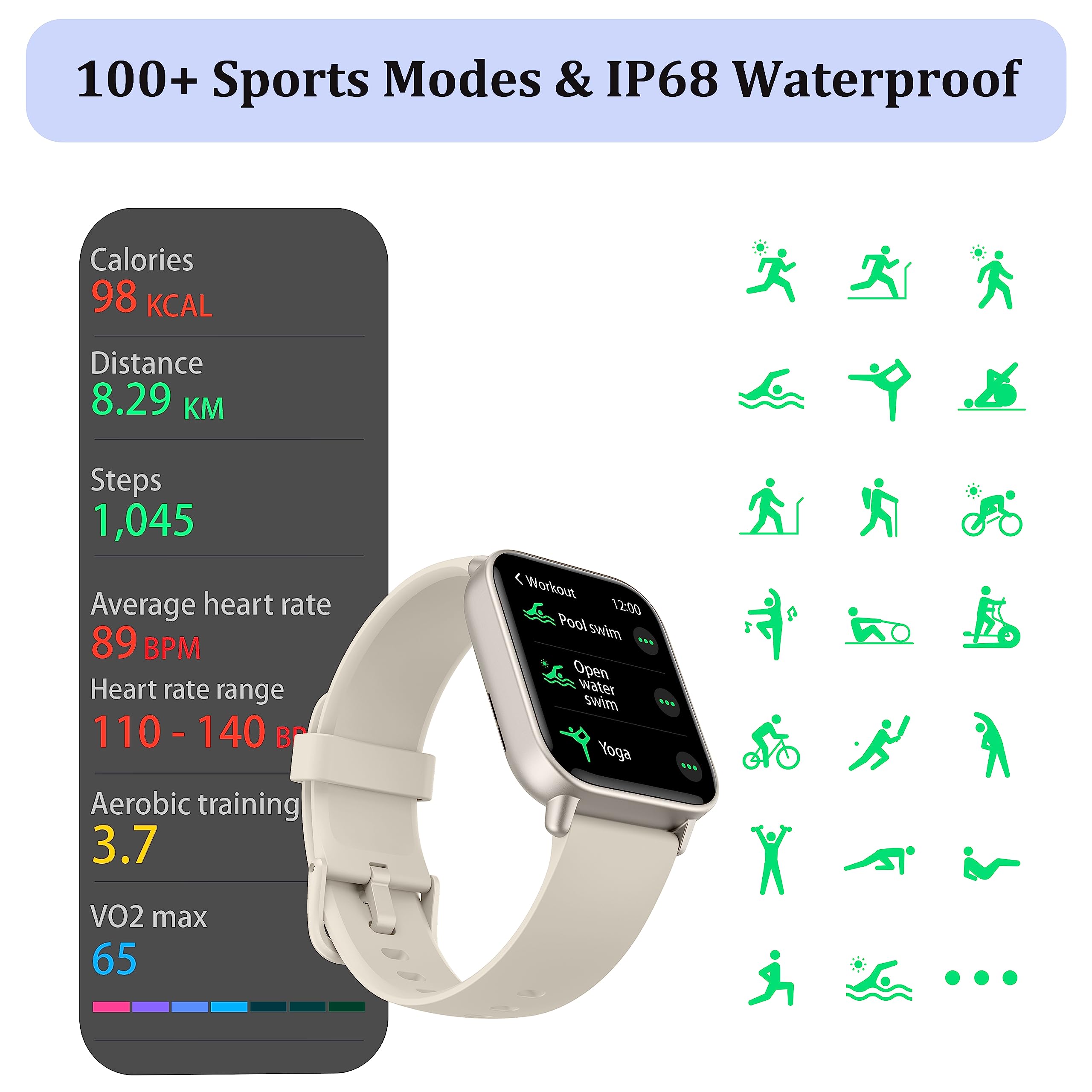 Kalinco Smart Watch For Women Men (Answer/Make Call), Alexa Built In, 1.8'' Fitness Tracker Watch With Heart Rate/Spo2/Stress/Sl