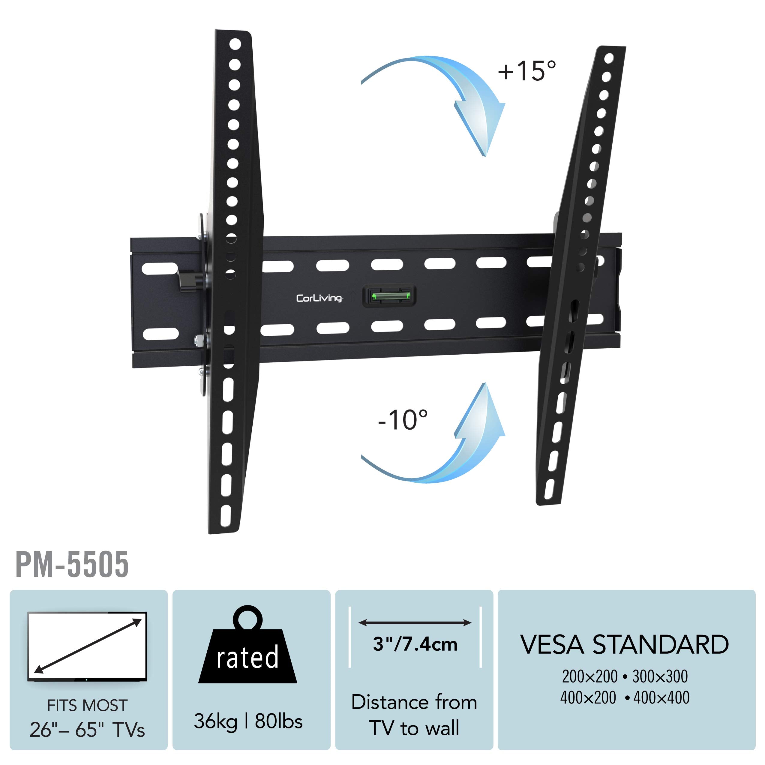 Sonax Tilting Flat Panel Wall Mount for 32"-55" TVs, Metal, Black, Model E-5055-MP