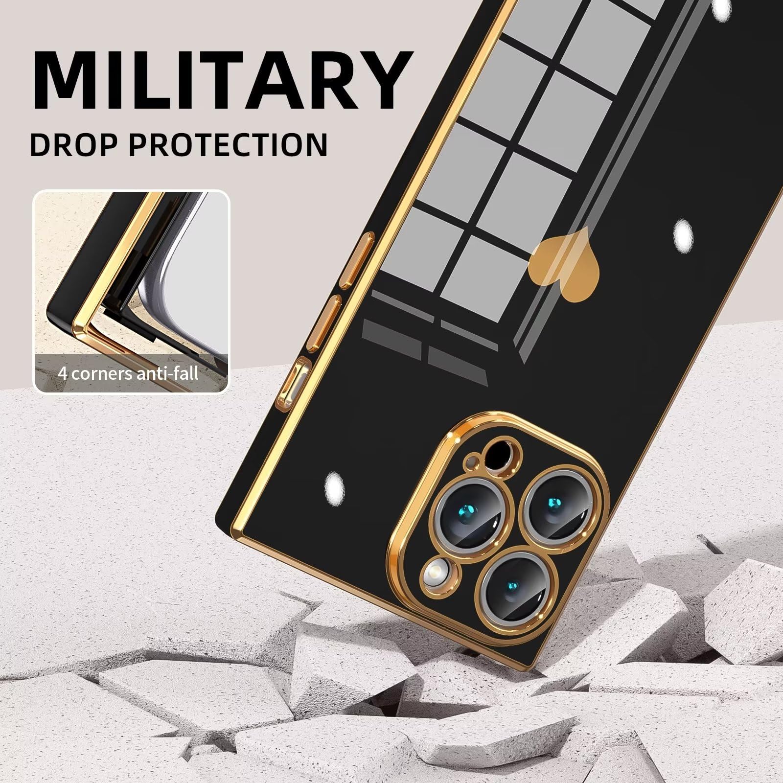 Tzomsze Case Compatible With Iphone 15 Pro Max,Camera Protection Cute Heart Pattern & Electroplate Reinforced Corners Edge Case