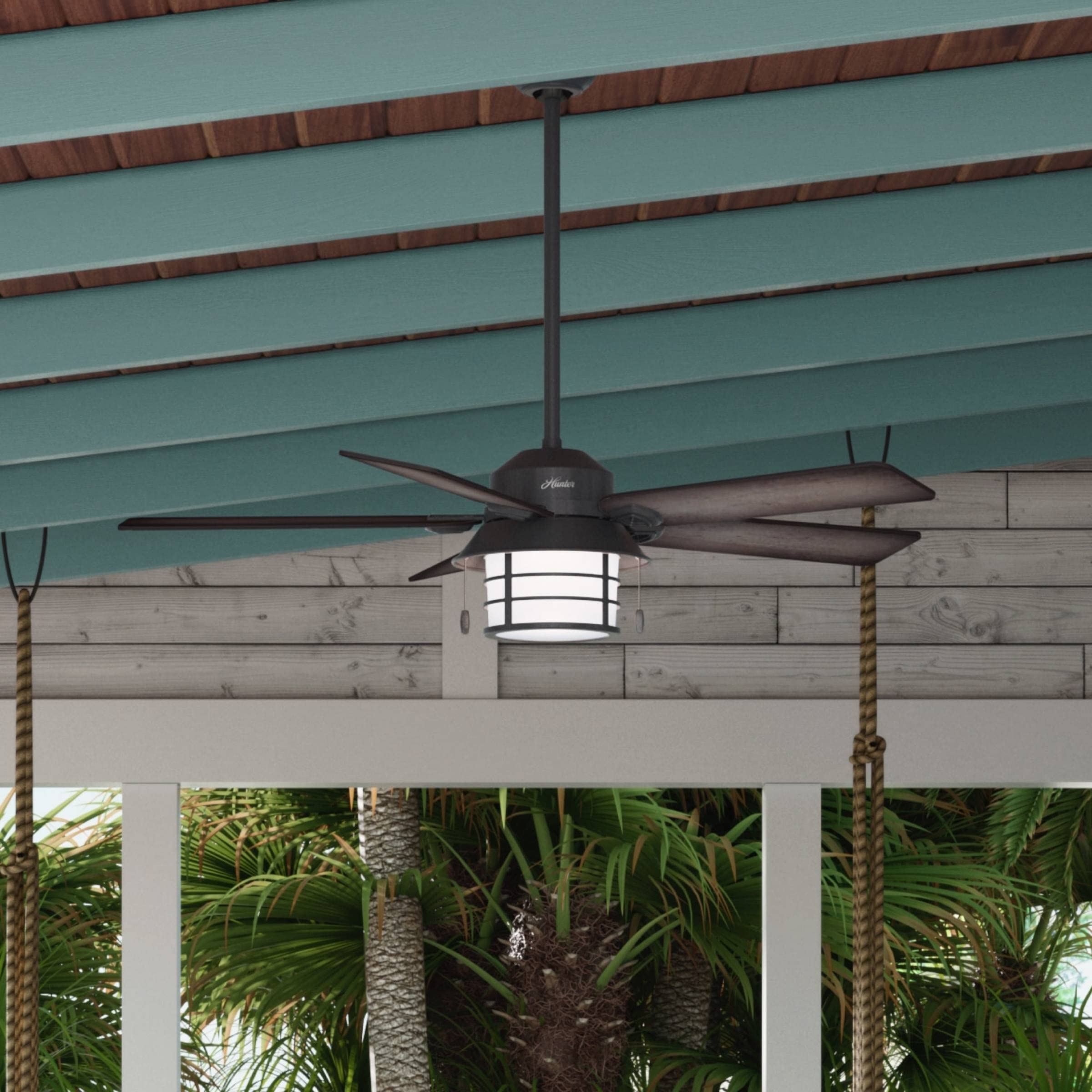 Hunter Ceiling Fan With Light, Key Biscayne Indoor/Outdoor Ceiling Fans, 2 Led Lights, Pull Chain Control, Weathered Zinc, 54 In