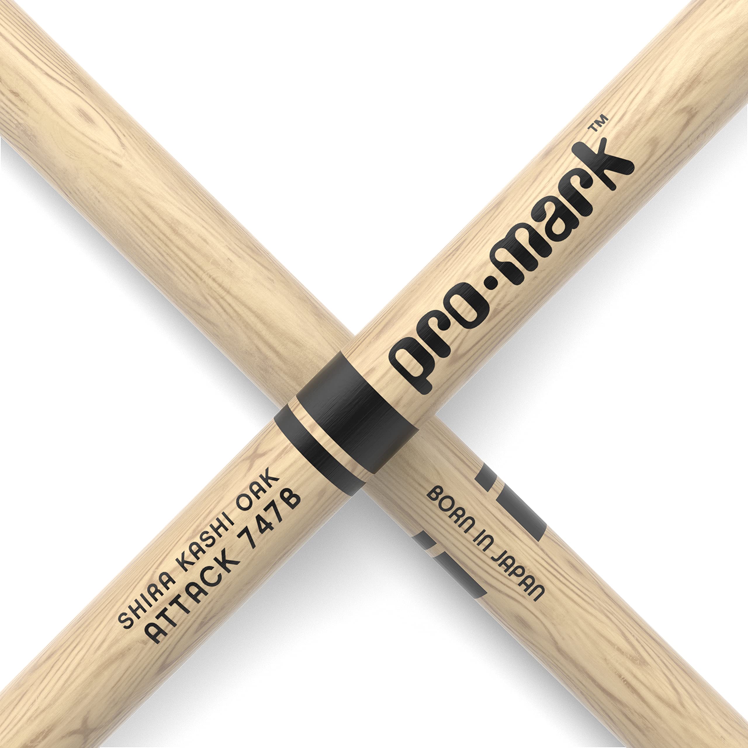 Promark Classic Attack 747B Shira Kashi Oak Drumsticks, Oval Wood Tip, One Pair