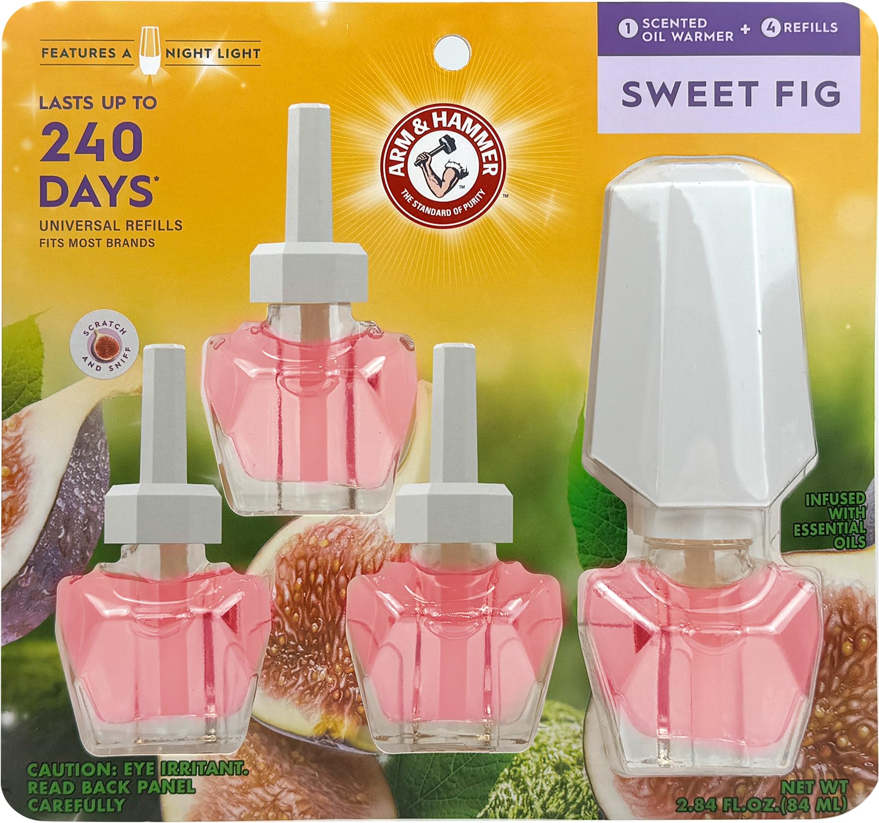 Arm & Hammer Plug in Scented Oil Starter Kit, 1 Warmer with Night Light + 4 Refill, Sweet Fig, Eco Friendly, Air Freshener Essen