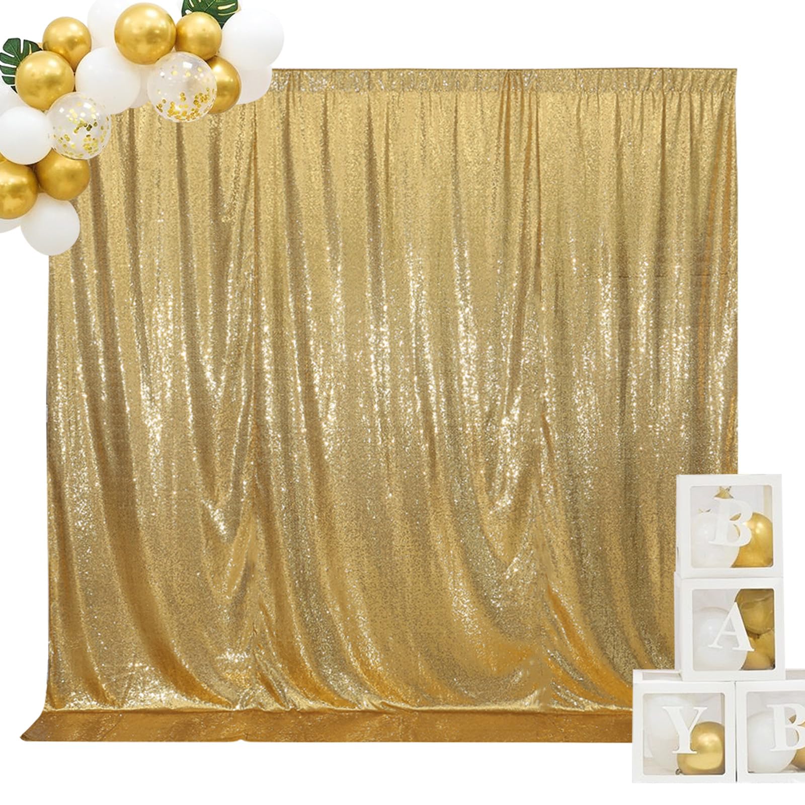 Squarepie Sequin Backdrop Curtain Not See Through Background For Wedding Party 8Ft X 8Ft Gold