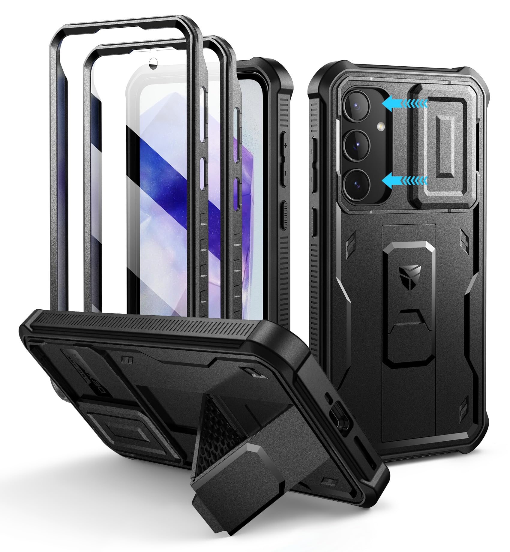 Dexnor for Samsung Galaxy A35-5G Case, [2 Front Frame] [Built-in Slide Camera Cover & Kickstand] Heavy Duty Military Grade Prote