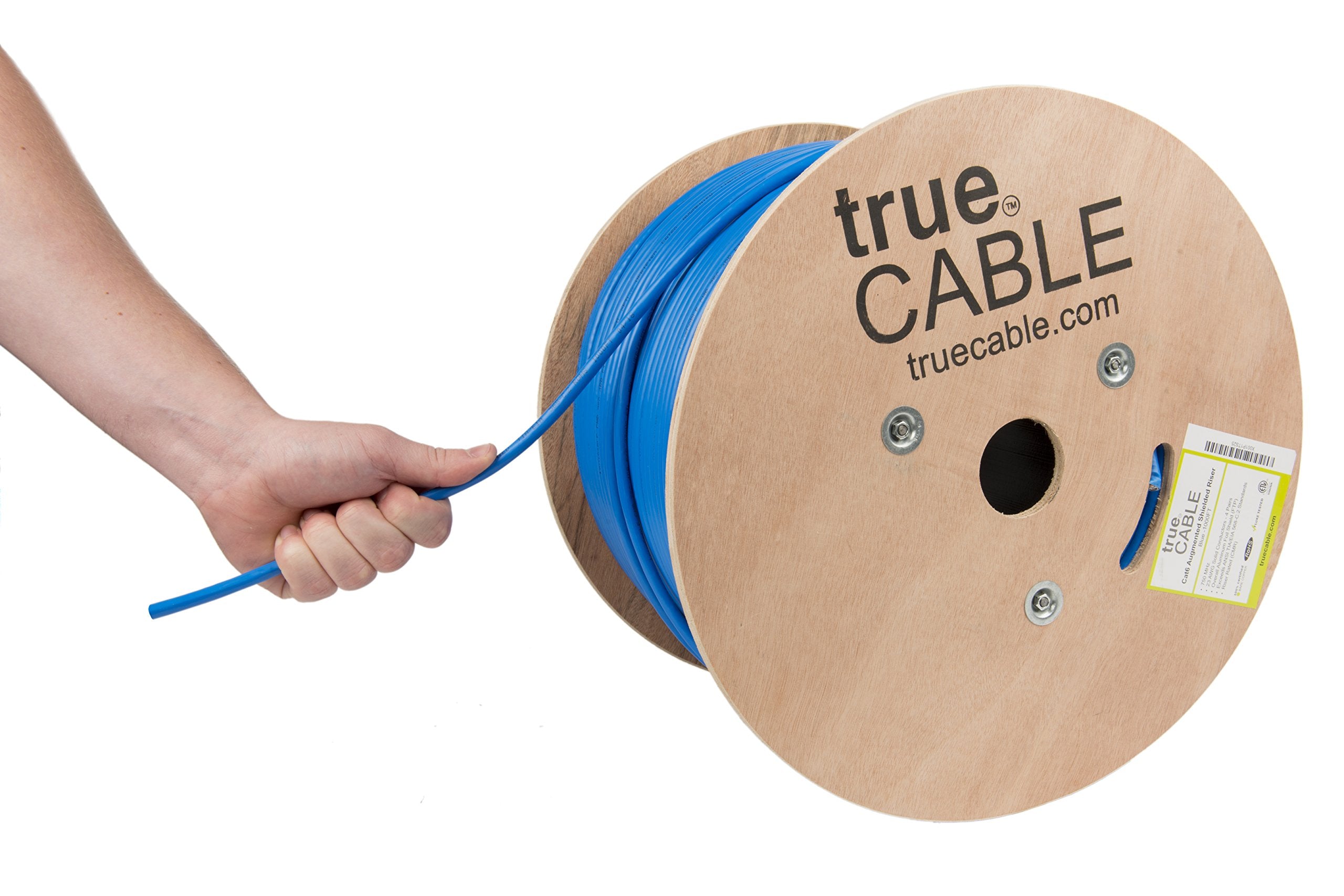 Truecable Cat6A Shielded Riser (Cmr), 1000Ft, Blue, 23Awg Solid Bare Copper, 750Mhz, Poe++ (4Ppoe), Etl Listed, Overall Aluminum Foil Shield (F/Utp), Bulk Ethernet Cable