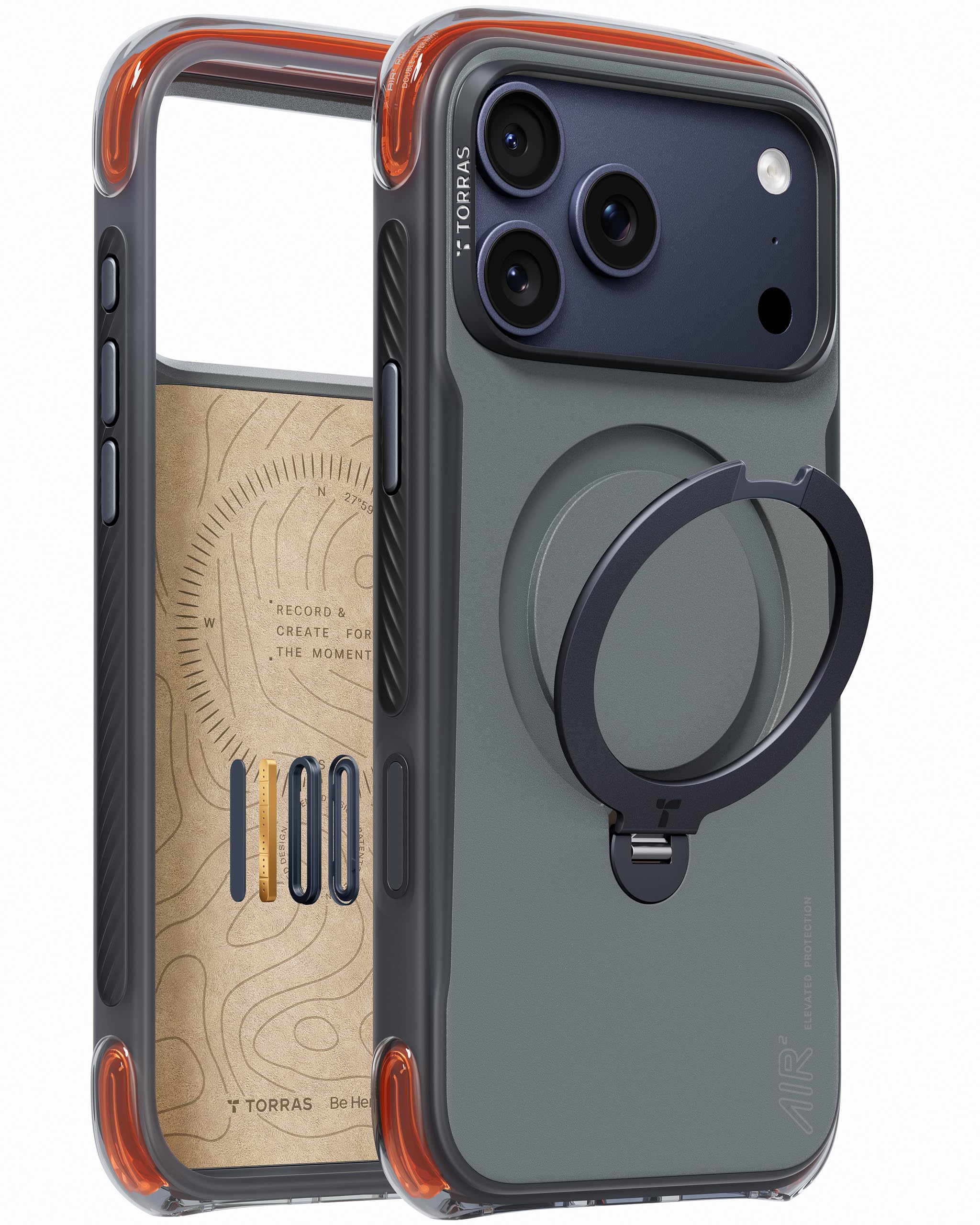 TORRAS Ostand Q3 Air Pro for iPhone 17 Pro Max Case, 360 Magnetic Stand, Fit for MagSafe, Dual Airbag Protection, AntiSlip Shoc