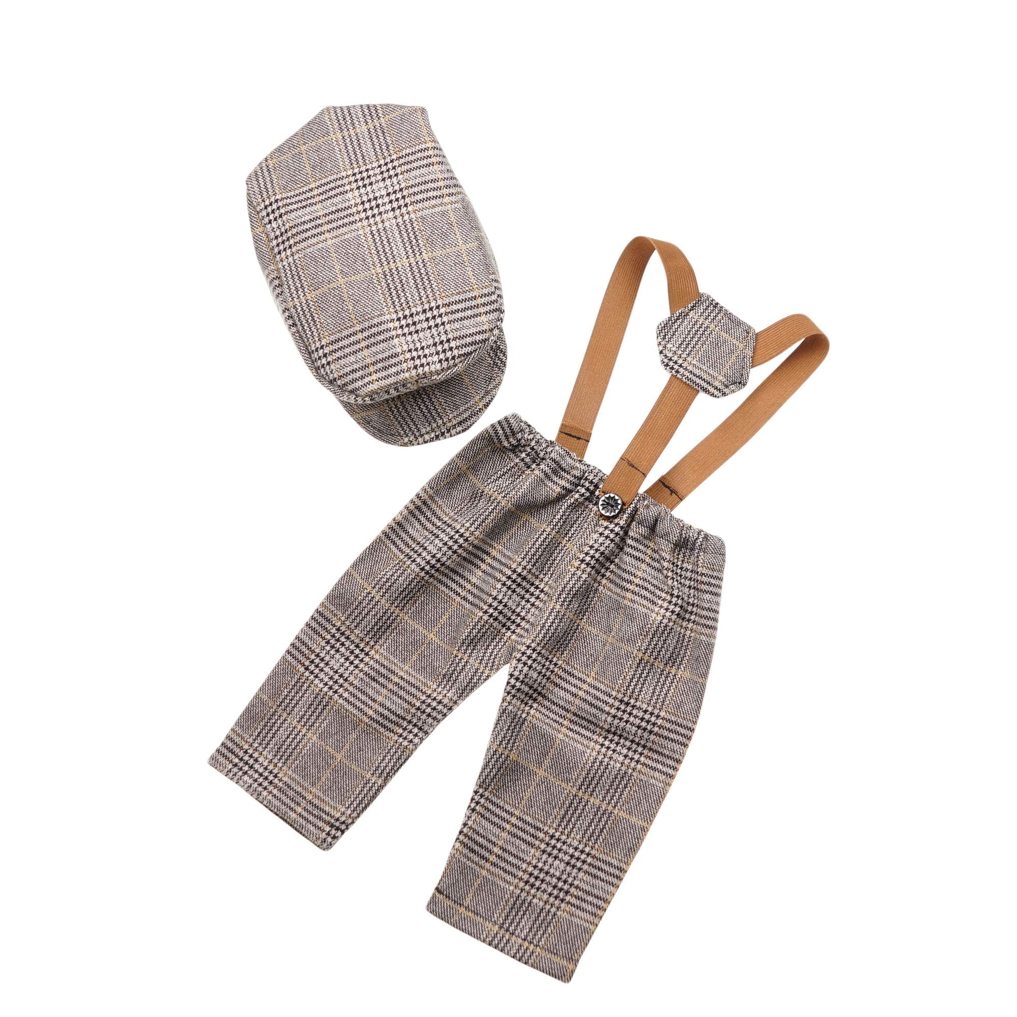 Coberllus Newborn Monthly Baby Photo Props Stripe Cool Boys Cap Rompers Photography (Brown)